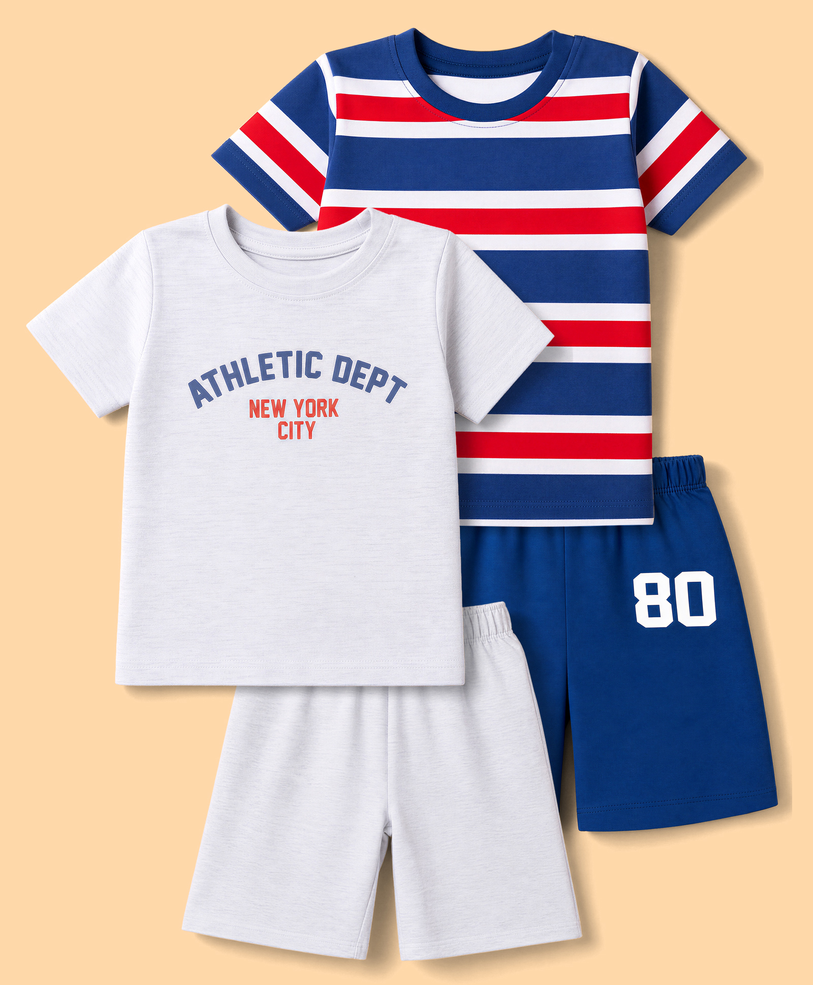 Babyhug Cotton Knit Half Sleeves T-Shirt & Shorts Night Suit with Striped & Text Print Pack of 2 - White & Navy Blue-image-14