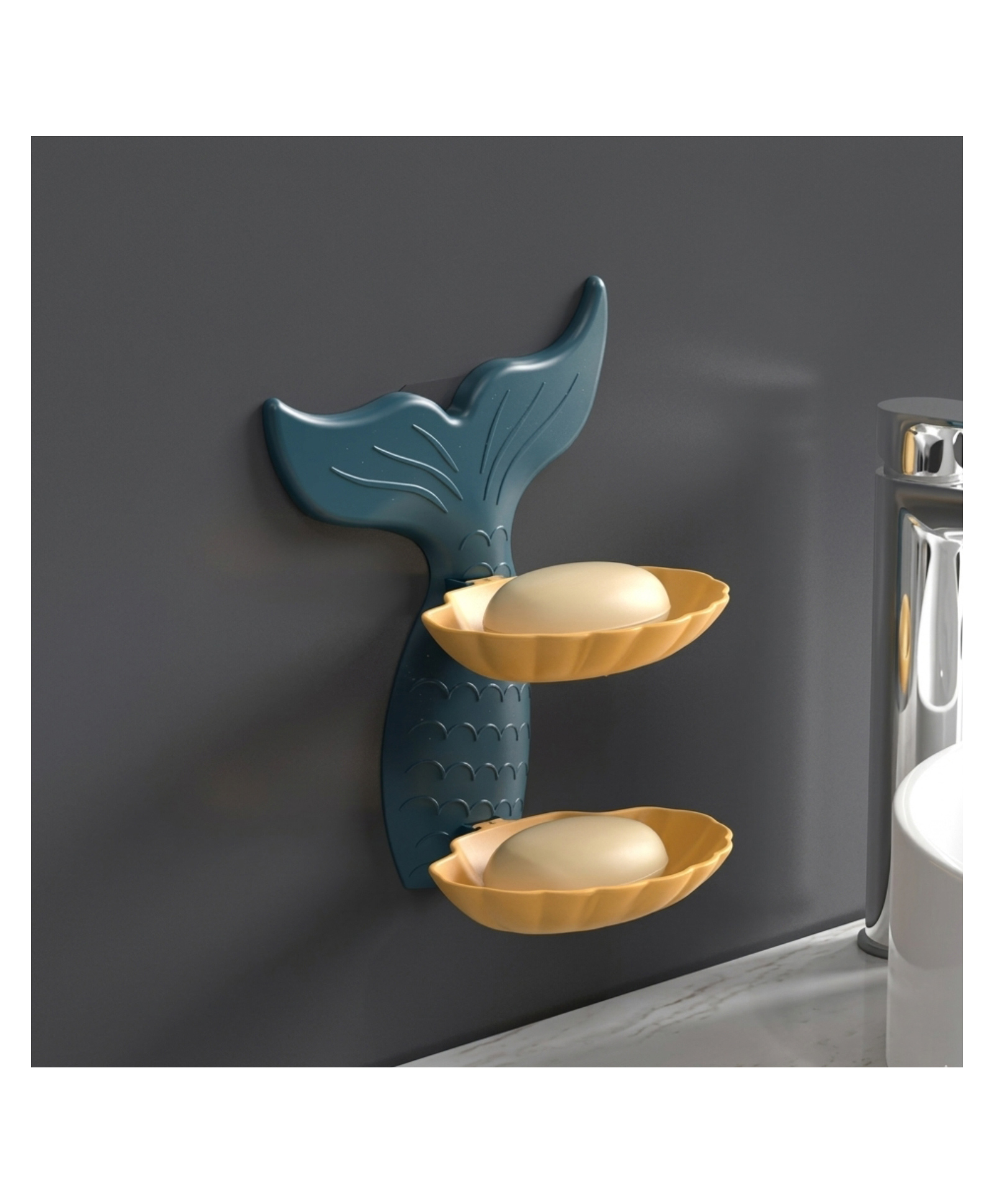 Ulifestyle Soap Holder for Bathroom Self Adhesive Mermaid Shape Soap Stand for Bathroom Wall Mounted Soap Holder for Kitchen Sink Double Layer Soap Case - Multicolor , 1pc (Multicolor)-image-16