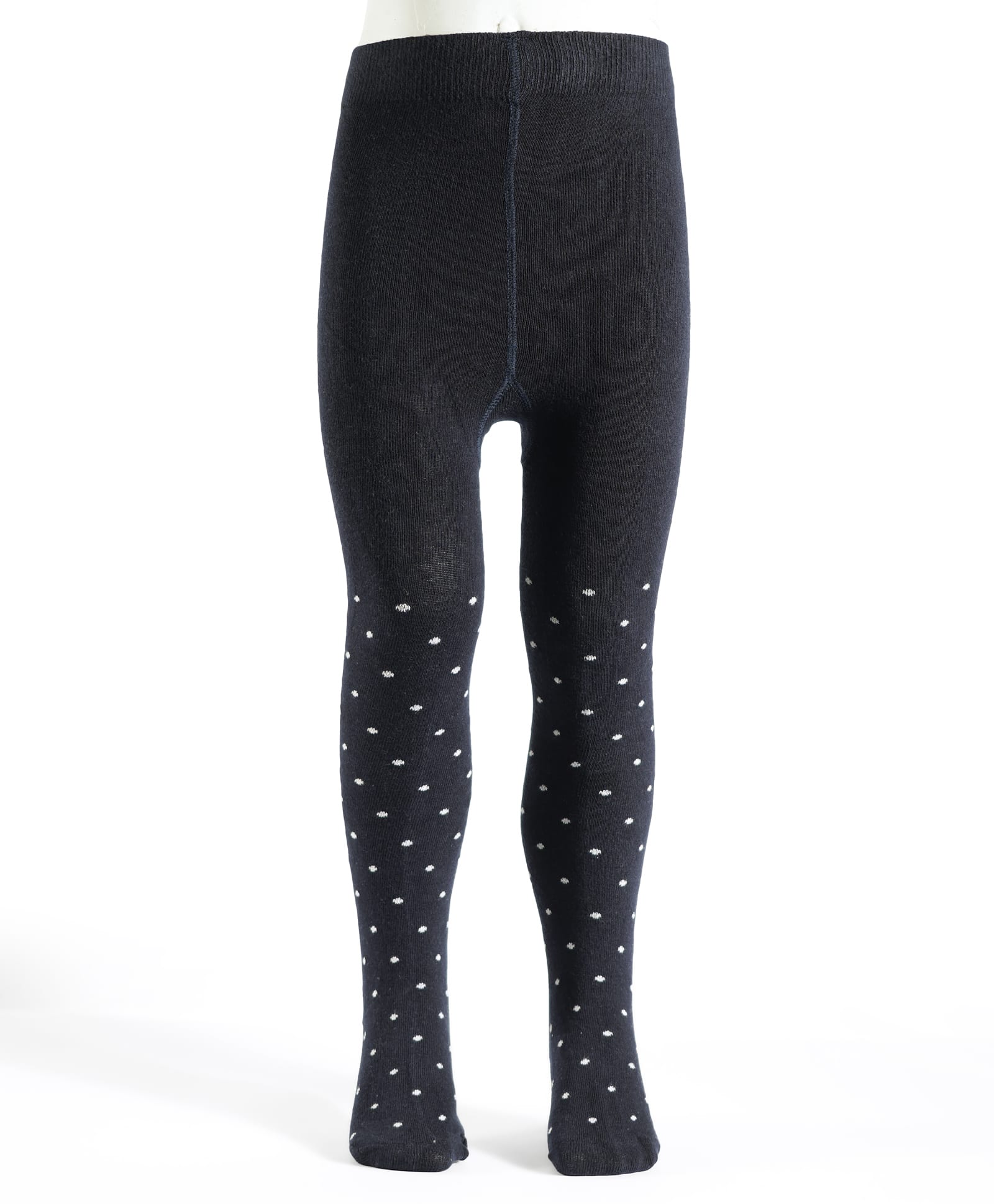 Pine Kids Cotton Knit Polka Dot Design Footed Tights - Navy Blue-picture-0