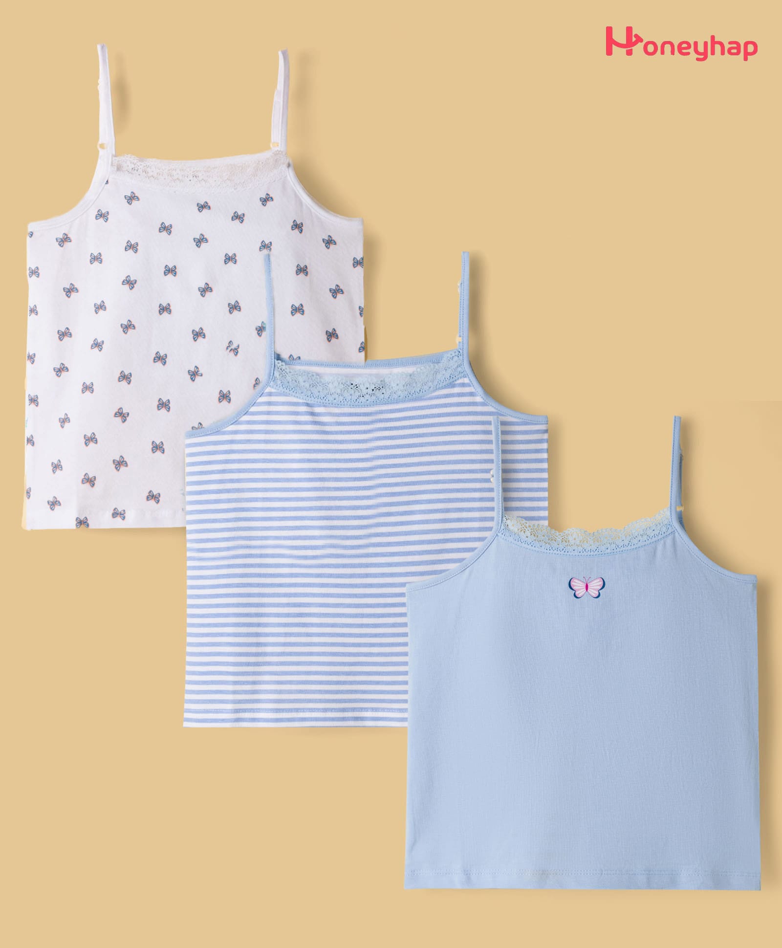 Honeyhap Premium Cotton Knit Sleeveless Striped Slips With Floral Print & Bio Finish - Dutch Canal & Bright White-picture-23