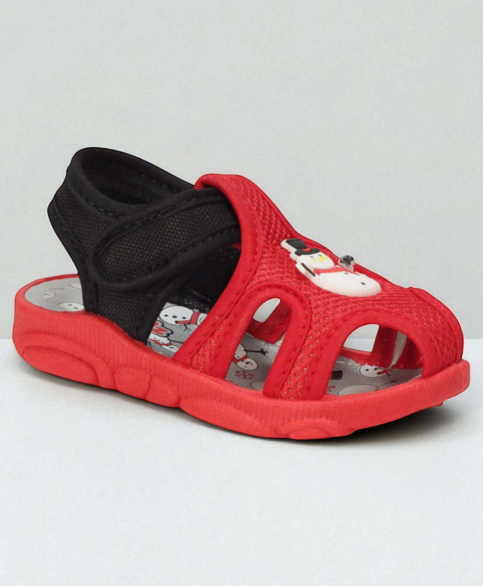 Lil Lollipop Mesh Velcro Closure Musical Sandals With Snowman Print & Applique - Red-picture-15