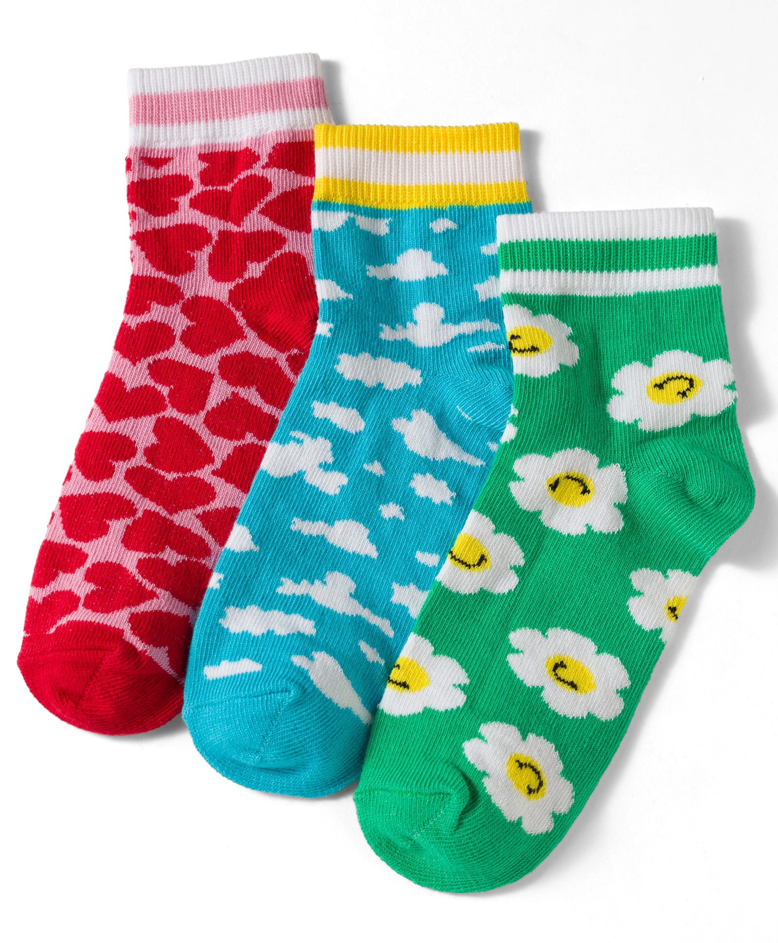 Pine Kids Knit Ankle Length Floral & Heart Designed Socks Pack of 3- Multicolour-picture-19