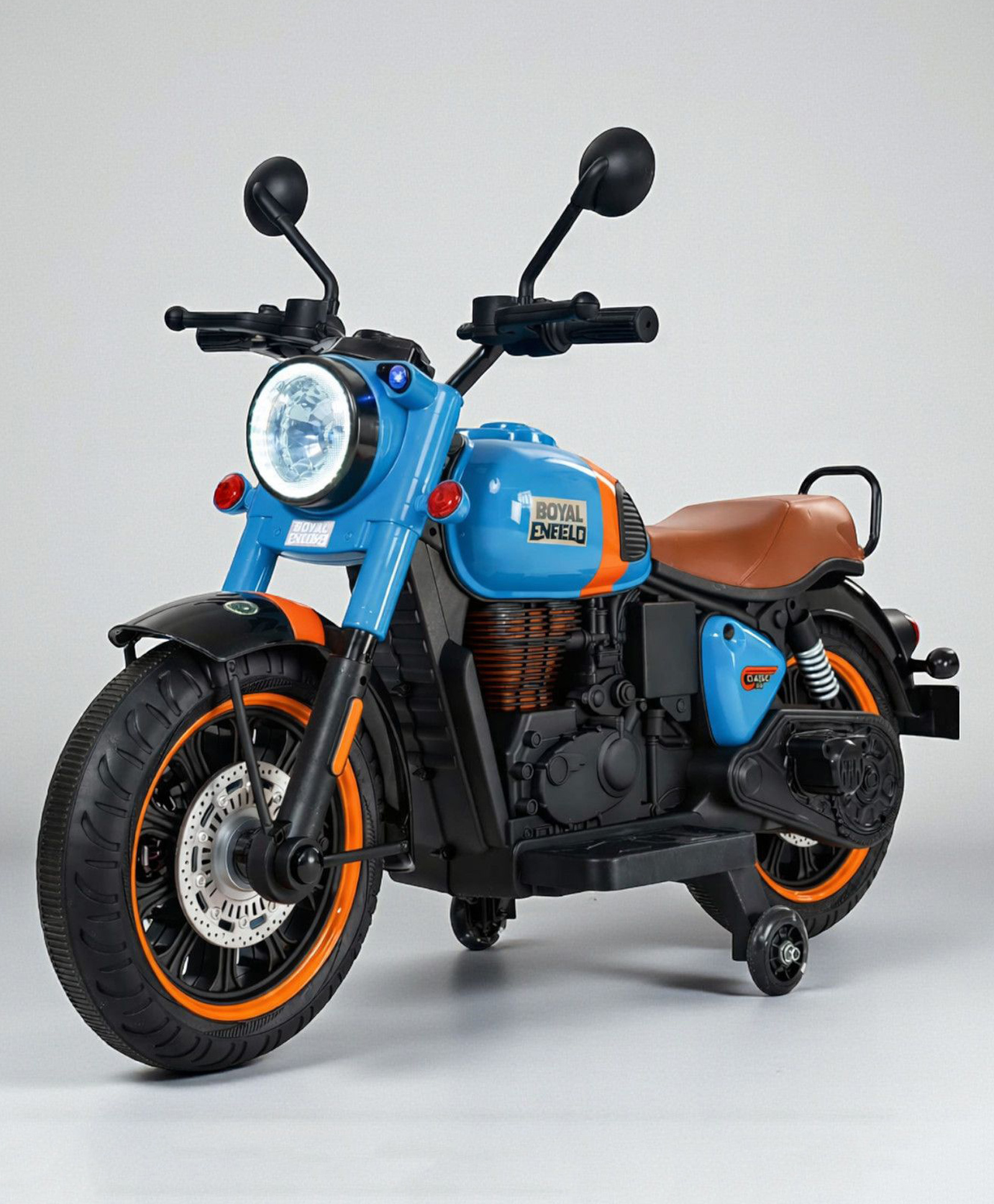JN Creations Royal Enfield 12V Battery Operated Ride-On Classic 350 Bike for Kids | Rechargeable Electric Bike with LED Lights, Music & Horn | Ages 2 TO 8 Years (Blue)-picture-14