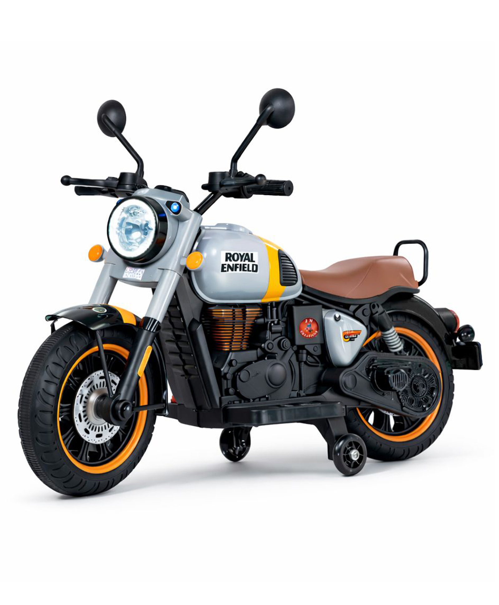 JN Creations Royal Enfield 12V Battery Operated Ride-On Classic350 Bike for Kids | Rechargeable Electric Bike with LED Lights, Music & Horn | Ages 2 TO 8 Years (Grey)-picture-13