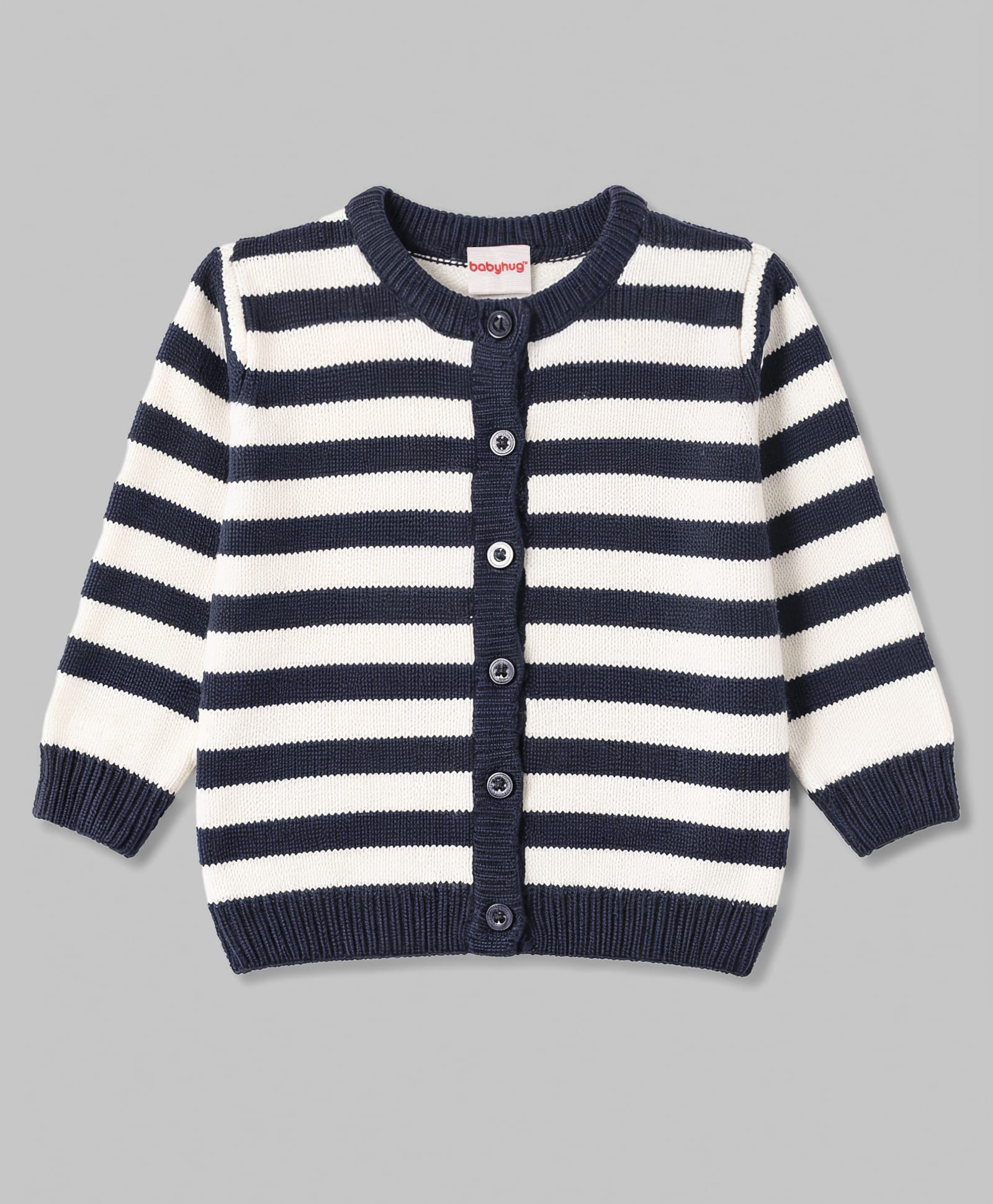 Babyhug Knit Full Sleeves Front Open Striped Sweater - Navy-picture-17