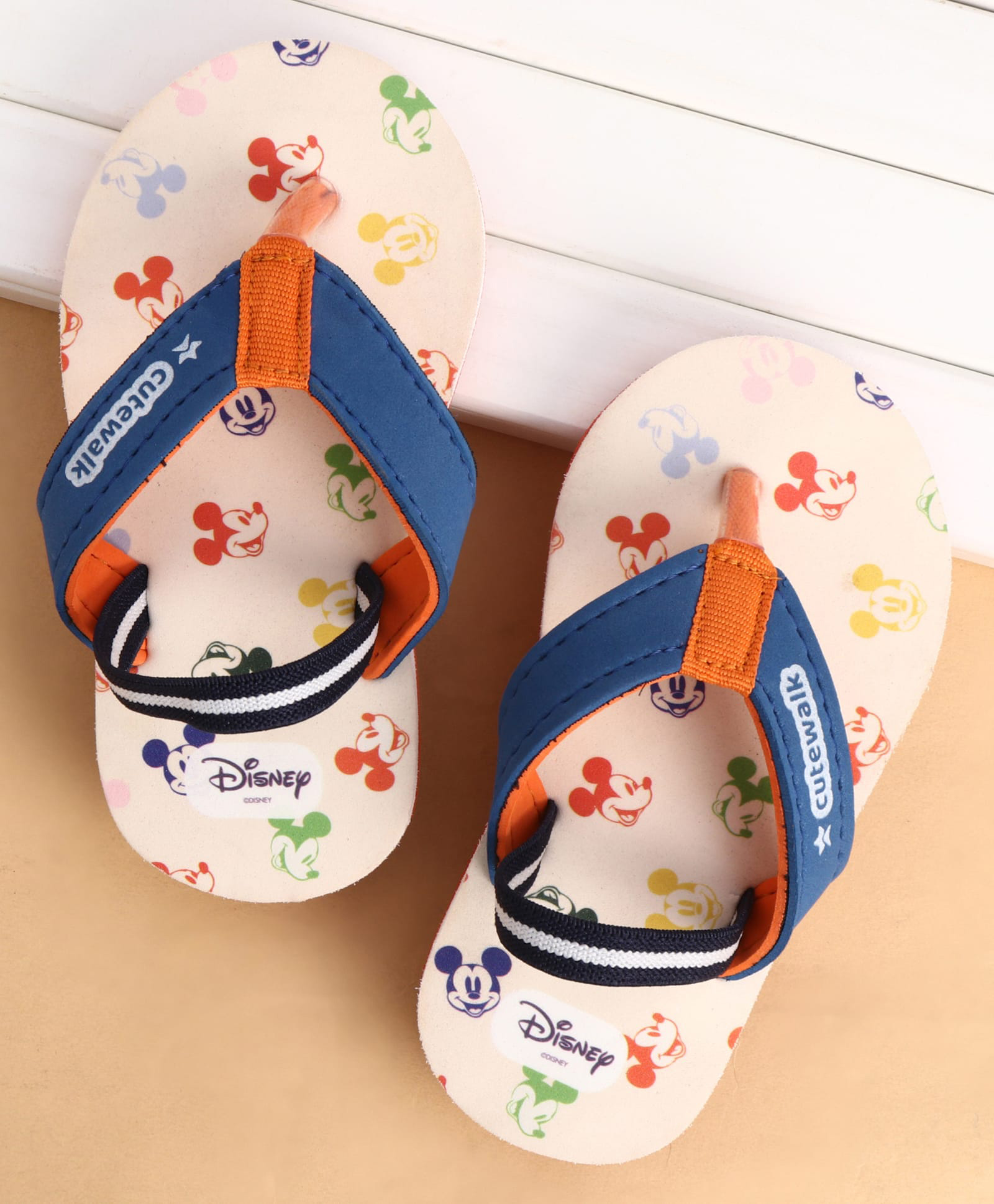 Cute Walk by Babyhug Back Strap Closure Flip Flops With Mickey Mouse Graphic - Beige-image-32