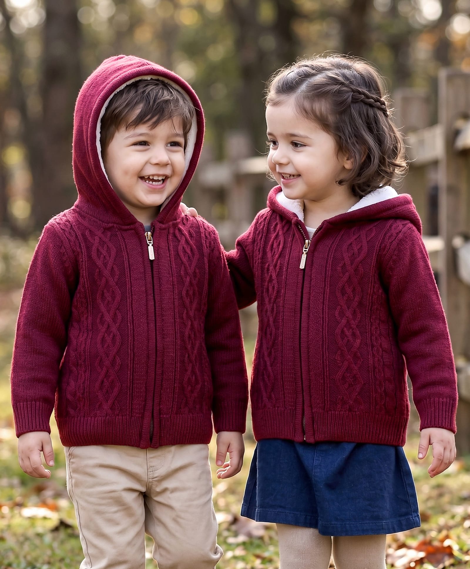 Babyhug Knit Full Sleeves Solid Colour Cable Knit Hooded Sweater - Maroon-picture-15
