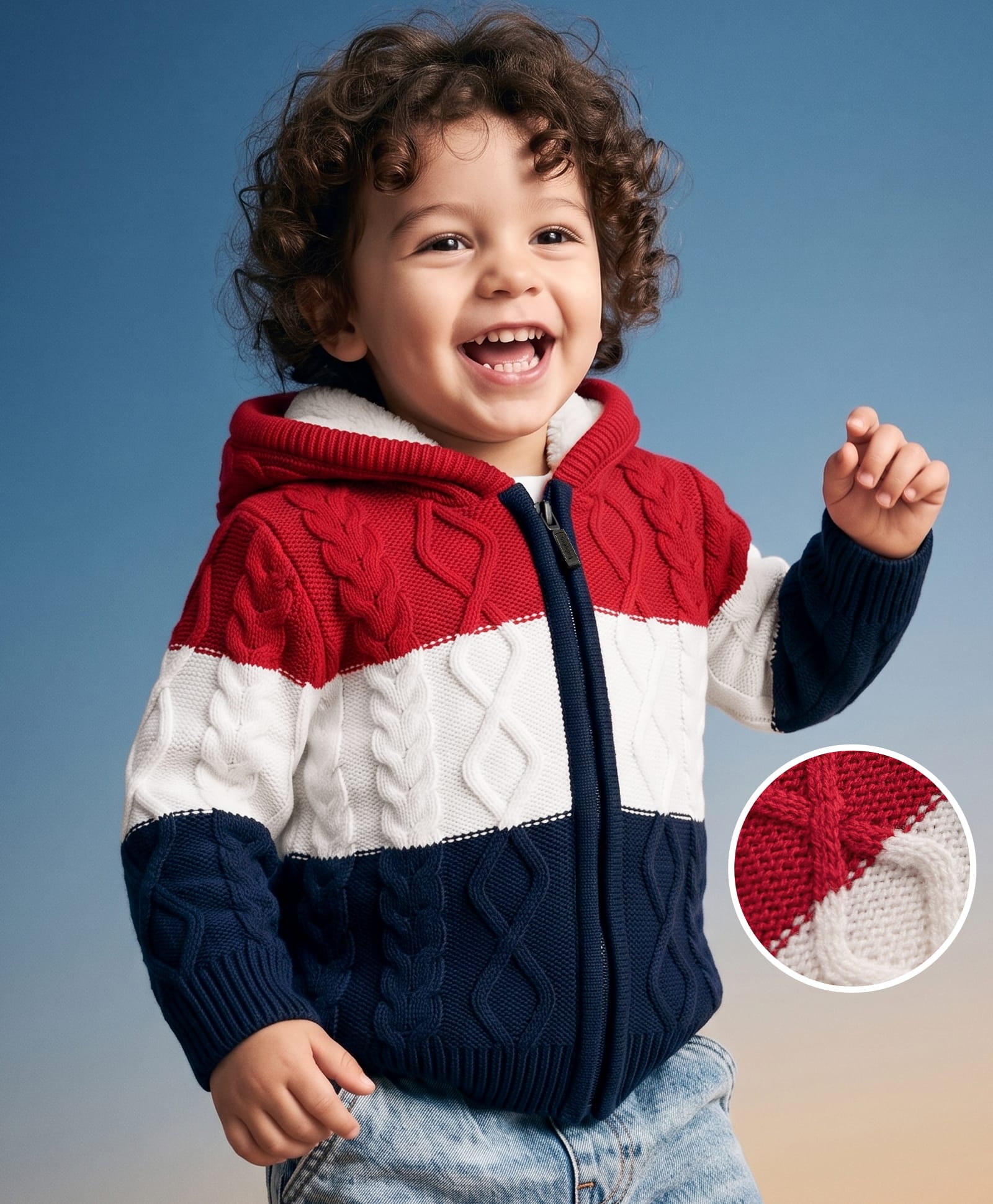Babyhug Unisex Knit Full Sleeves Hooded Sweater with Cable Knit Design - Red-picture-23