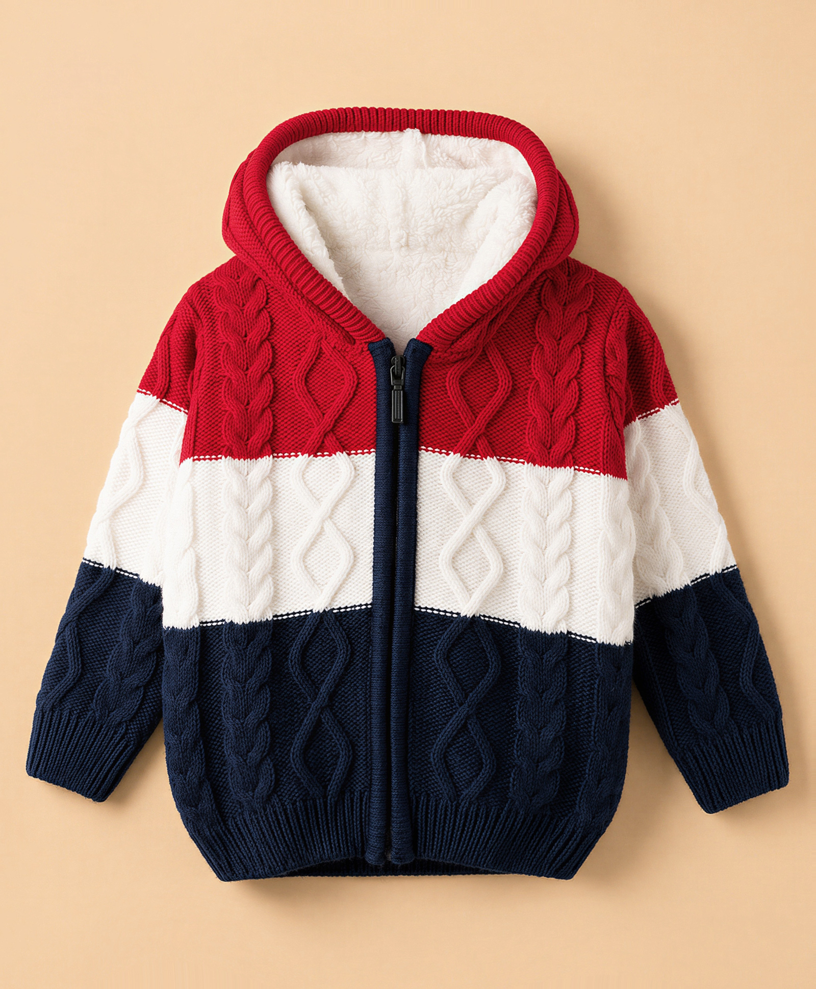 Babyhug Unisex Knit Full Sleeves Hooded Sweater with Cable Knit Design - Red-picture-22