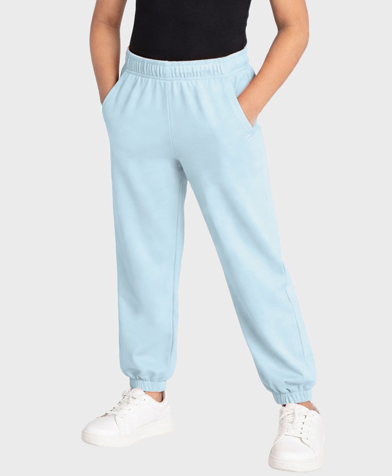 Charm n Cherish Cotton Knit Solid Joggers - Baby Blue-image-34