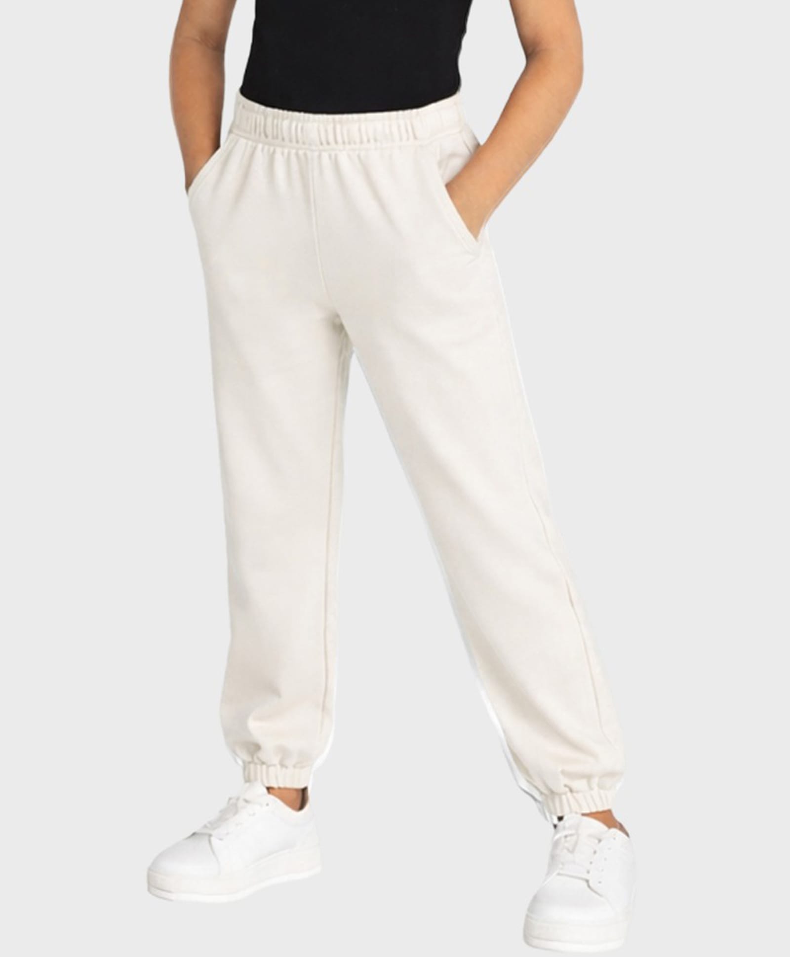 Charm n Cherish Cotton Knit Solid Joggers - Off White-image-30
