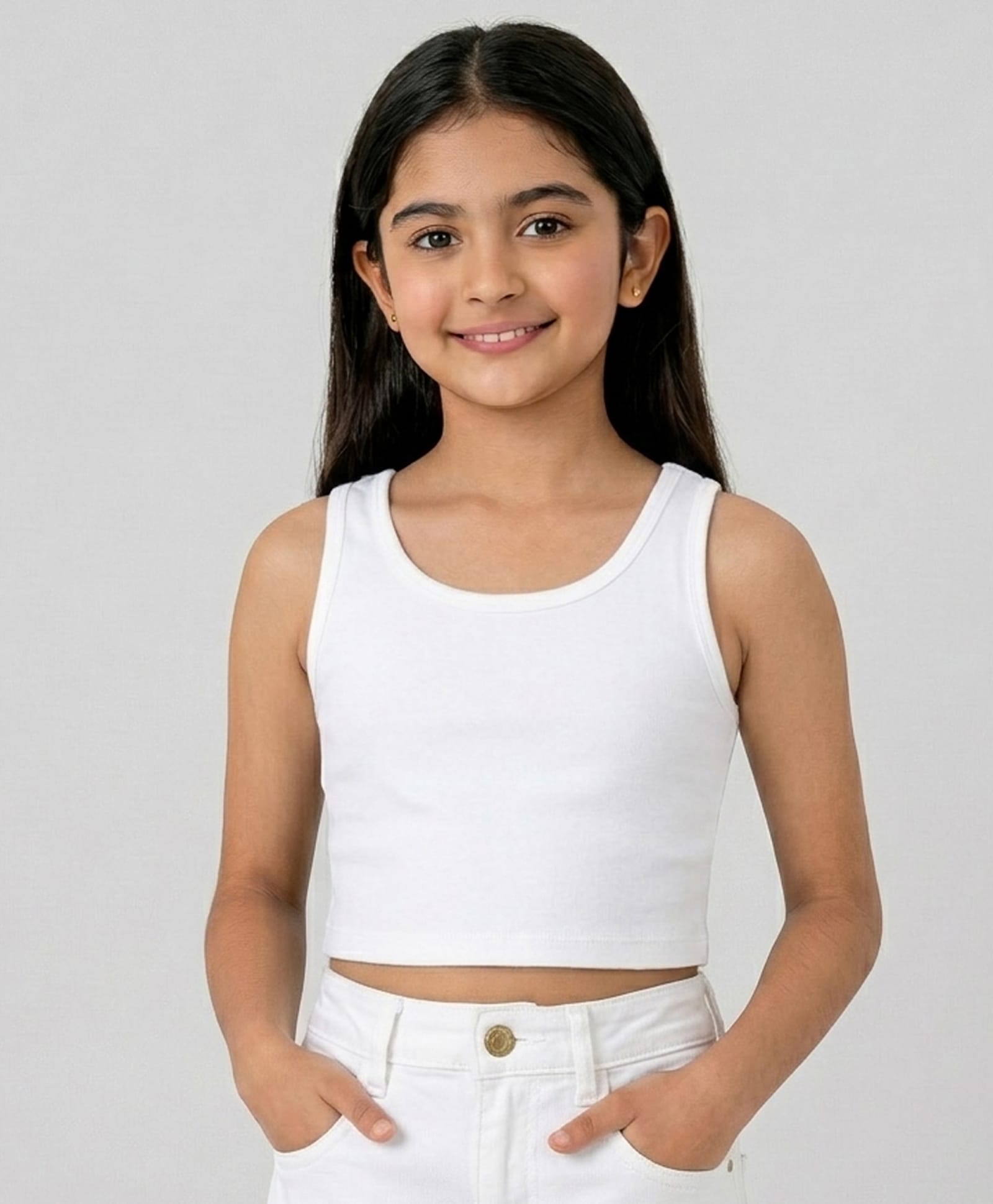 Charm n Cherish Cotton Knit Sleeveless Solid Tank Crop Top - White-picture-27