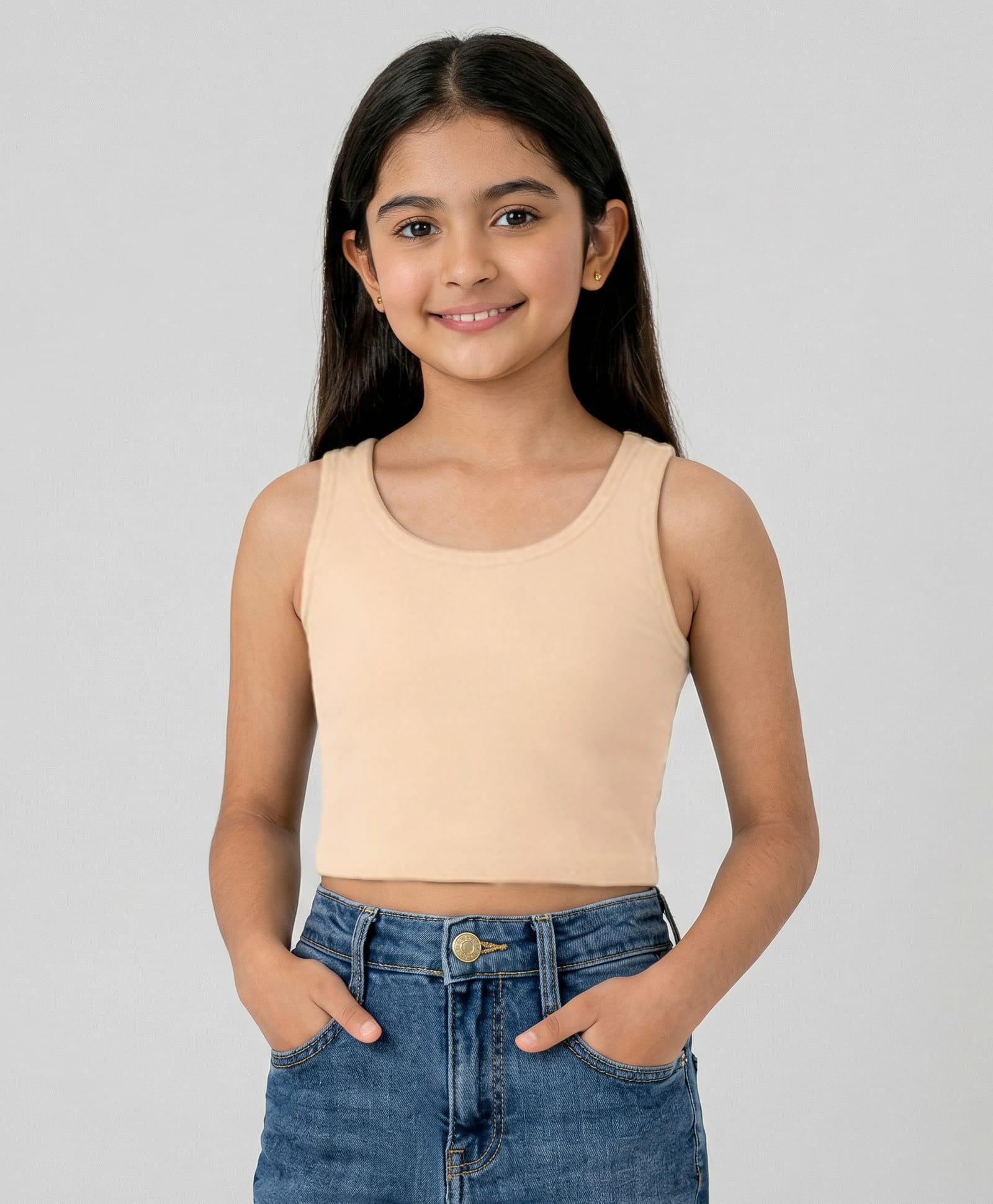 Charm n Cherish Cotton Knit Sleeveless Solid Tank Crop Top - Beige-picture-24