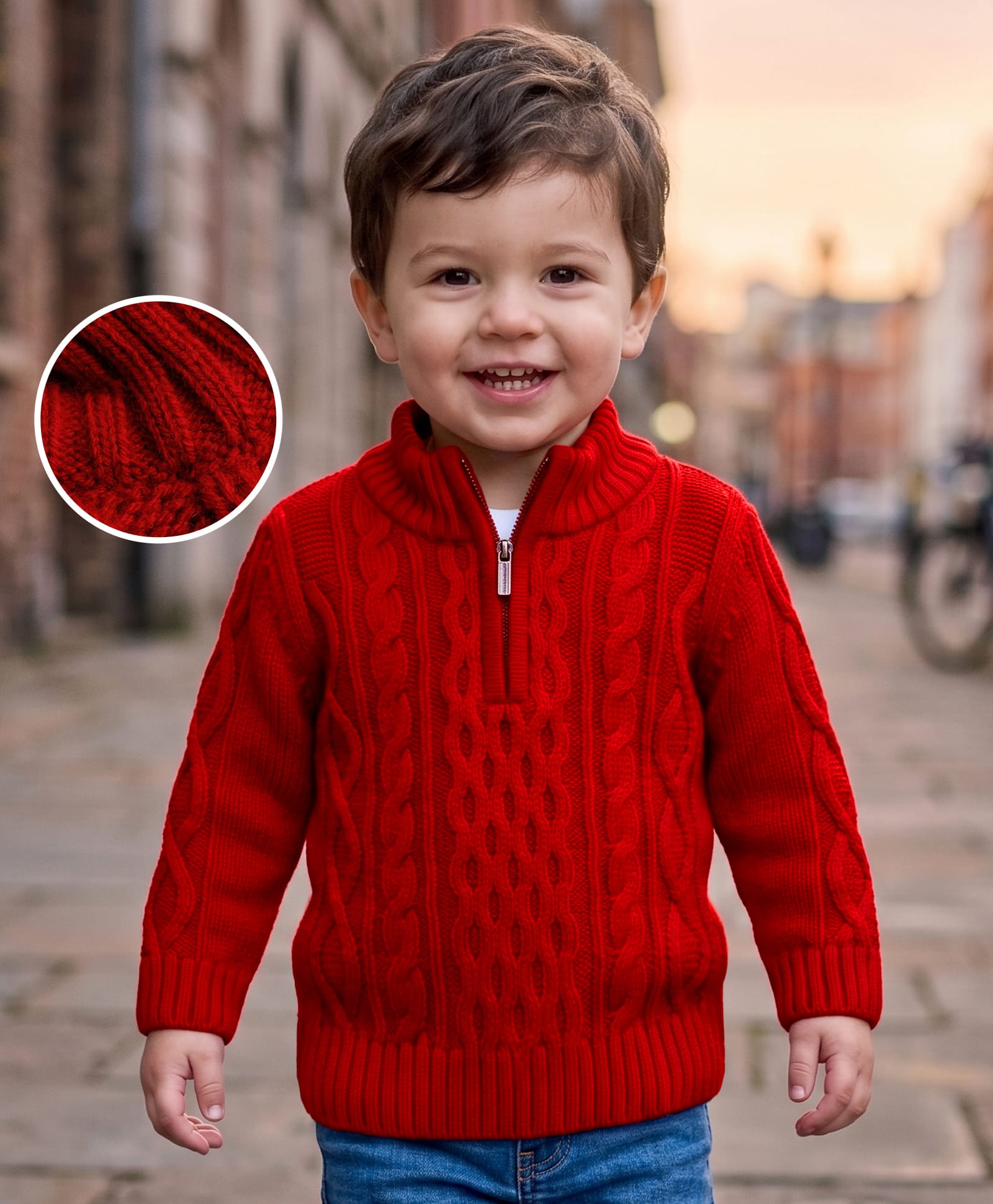 Babyhug Knit Full Sleeves Cable Knitted Pullover - Red-image-42