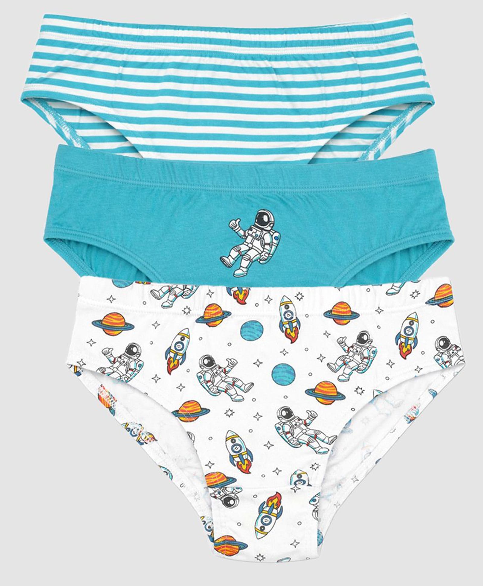 Charm n Cherish Cotton Knit Pack Of 3 Space Theme Printed & Striped Briefs - Multi Colour-picture-31