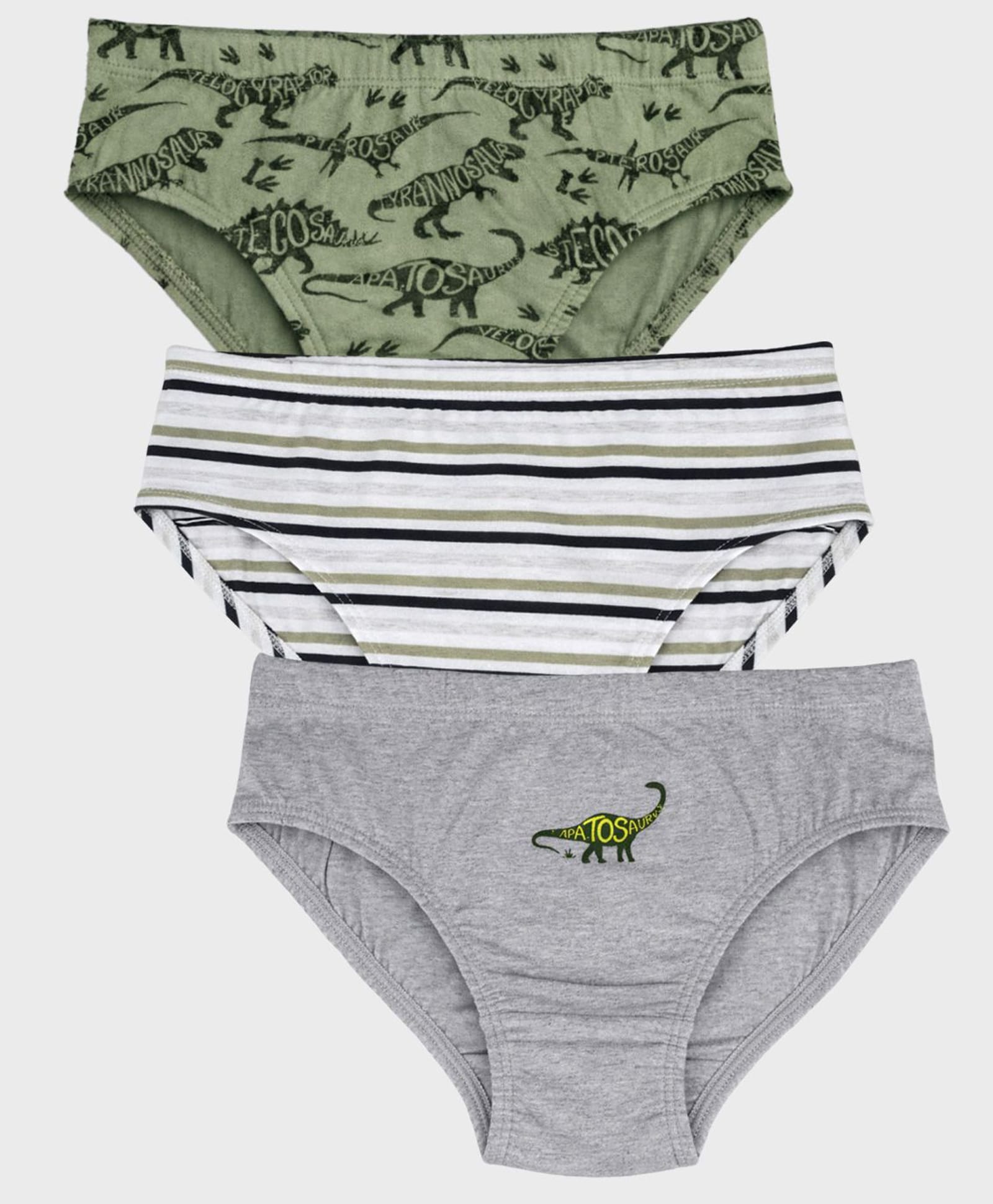 Charm n Cherish Cotton Knit Pack Of 3 Dinosaur Printed & Striped Briefs - Multi Colour-picture-40