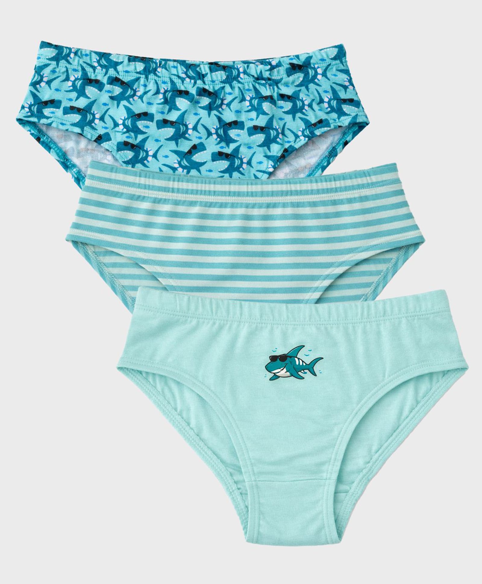 Charm n Cherish Cotton Knit Pack Of 3 Shark Printed & Striped Briefs - Multi Colour-picture-39