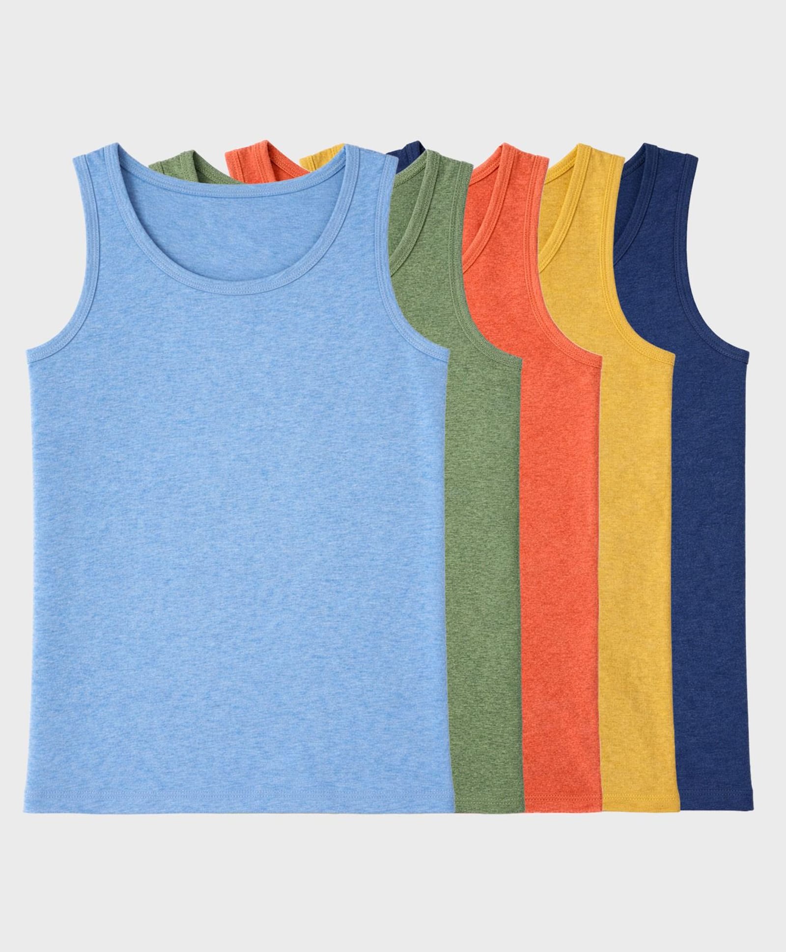 Charm n Cherish Cotton Knit Pack Of 5 Sleeveless Solid Vests - Blue Green Orange & Yellow-picture-39