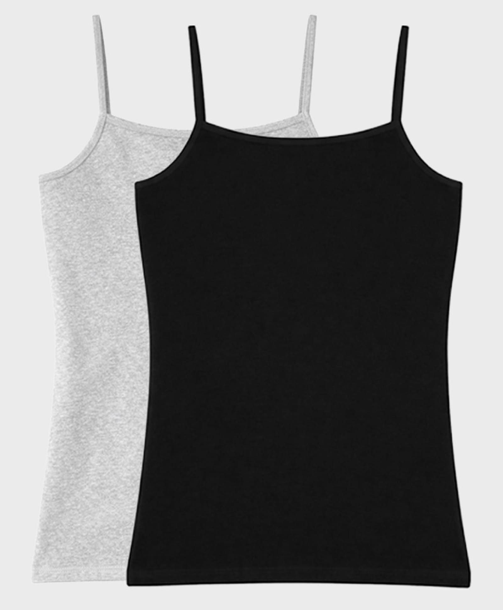 Charm n Cherish Cotton Knit Pack Of 2 Sleeveless Solid Camisoles - Grey & Black-image-43