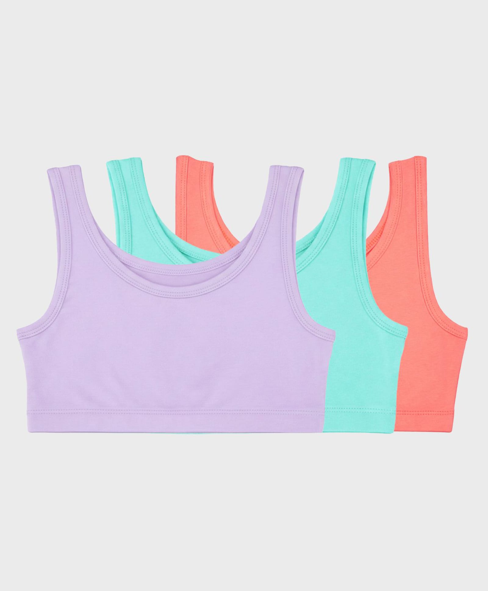 Charm n Cherish Cotton Knit Pack Of 2 Sleeveless Solid Bras - Green Lavender & Coral-picture-24
