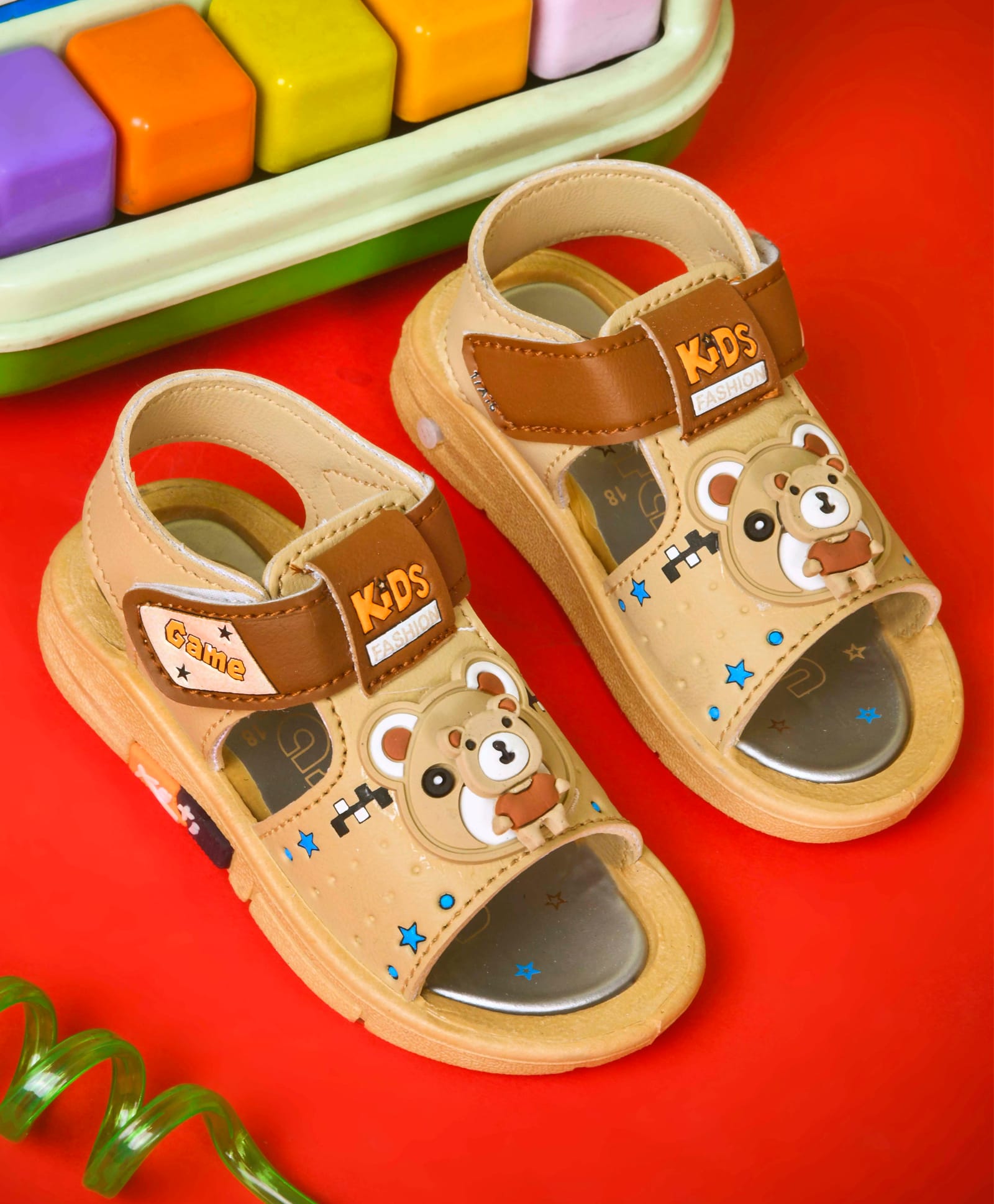 KATS Bear Applique Detailed Velcro Closure Musical Sandals - Tan-picture-36