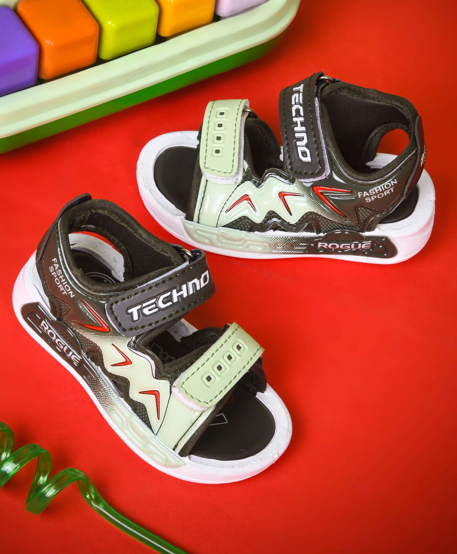 KATS Typography Detailed Velcro Closure Musical Sandals - Green-picture-25