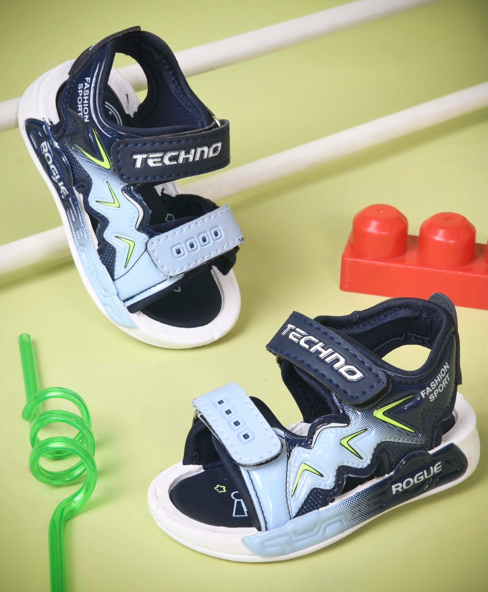 KATS Typography Detailed Velcro Closure Musical Sandals - Navy Blue