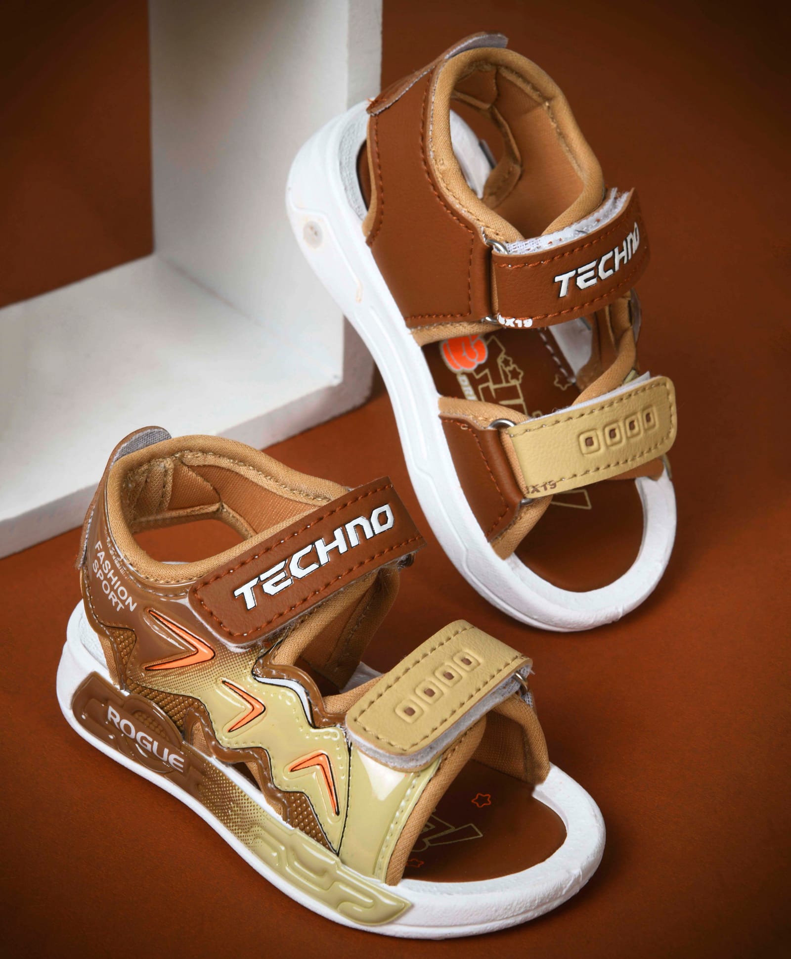 KATS Typography Detailed Velcro Closure Musical Sandals - Tan-picture-16