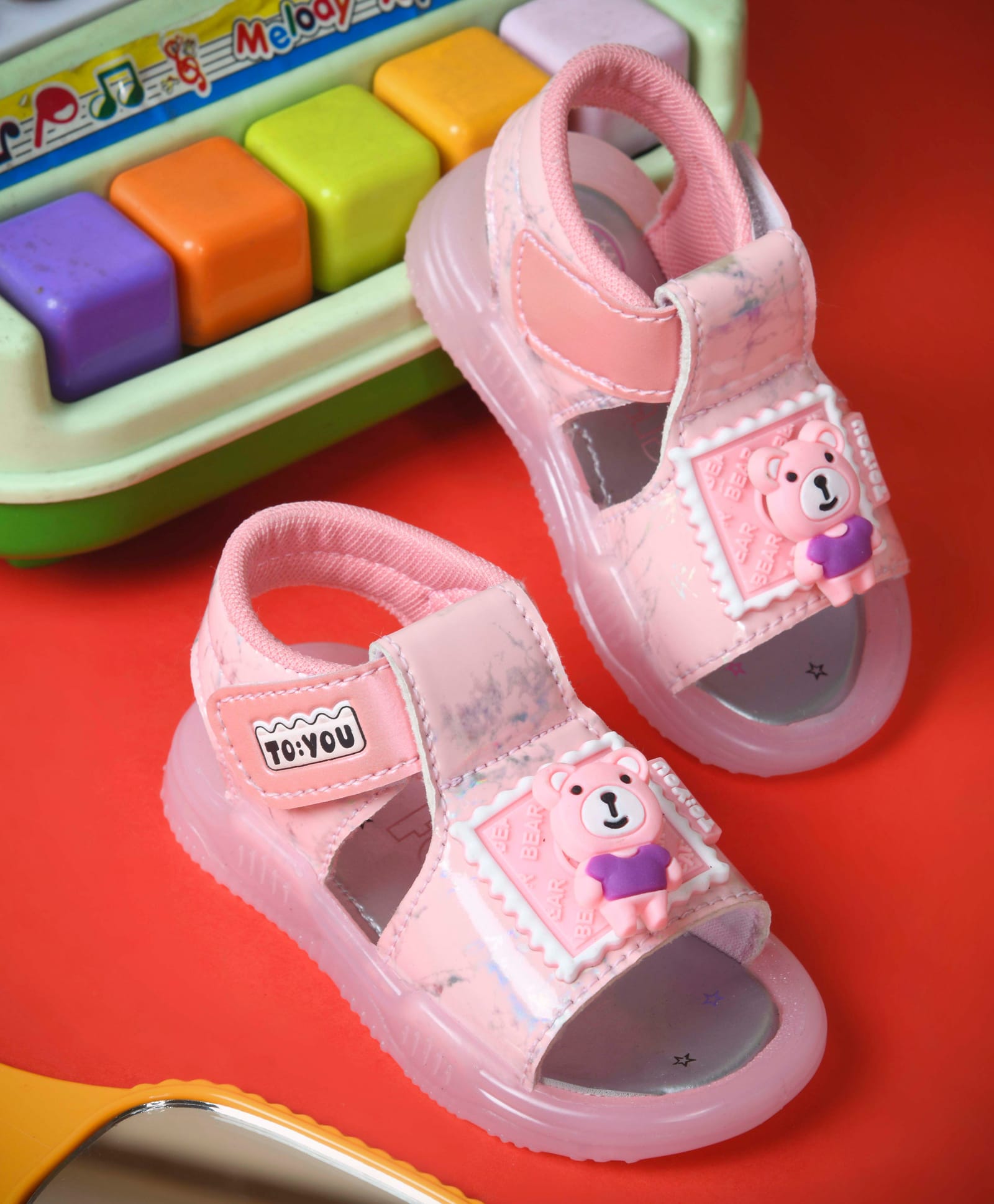 KATS Bear Applique Detailed Velcro Closure LED Sandals - Pink-picture-36