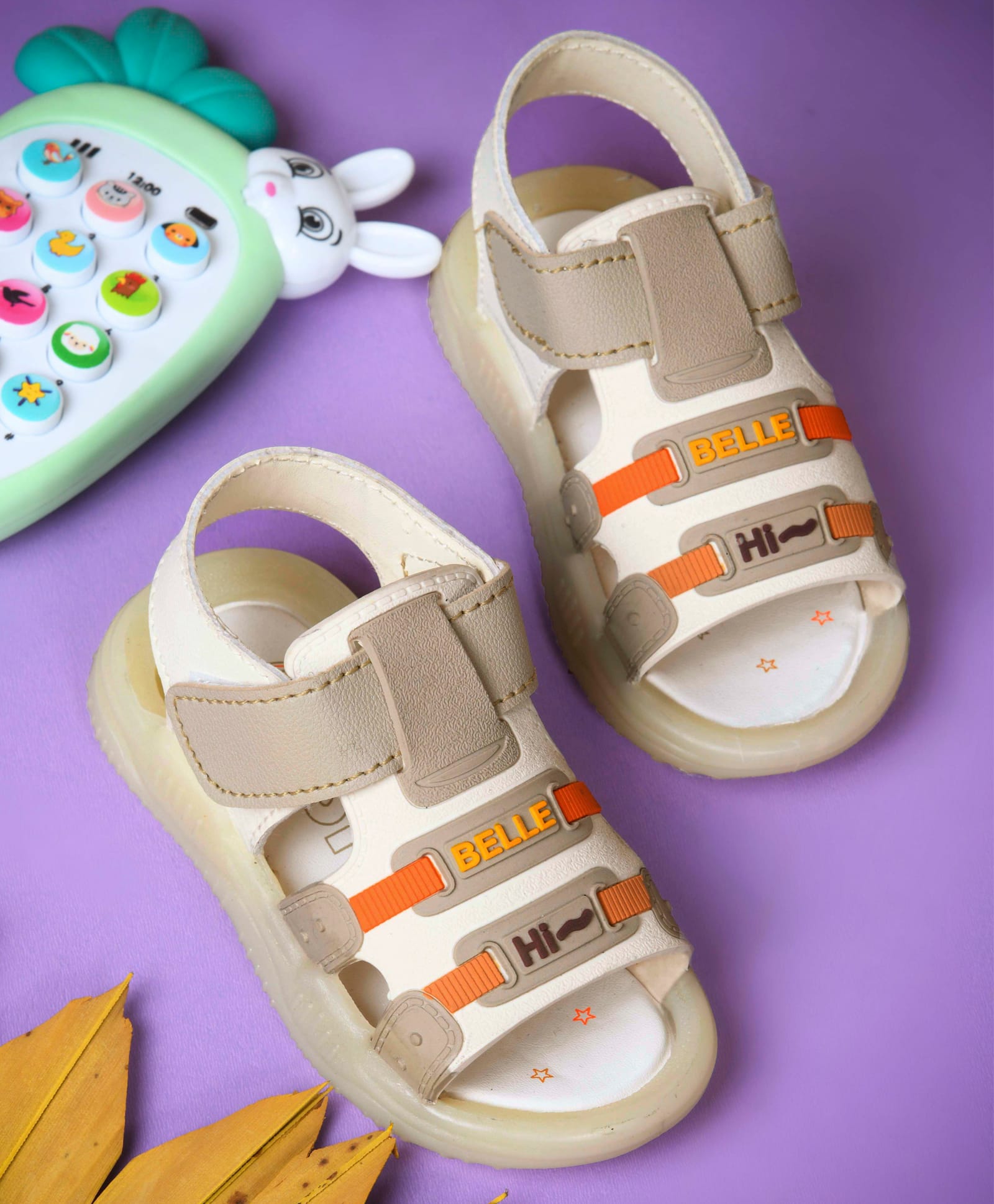 KATS Belle Text Detailed Velcro Closure LED Sandals - Cream-image-22
