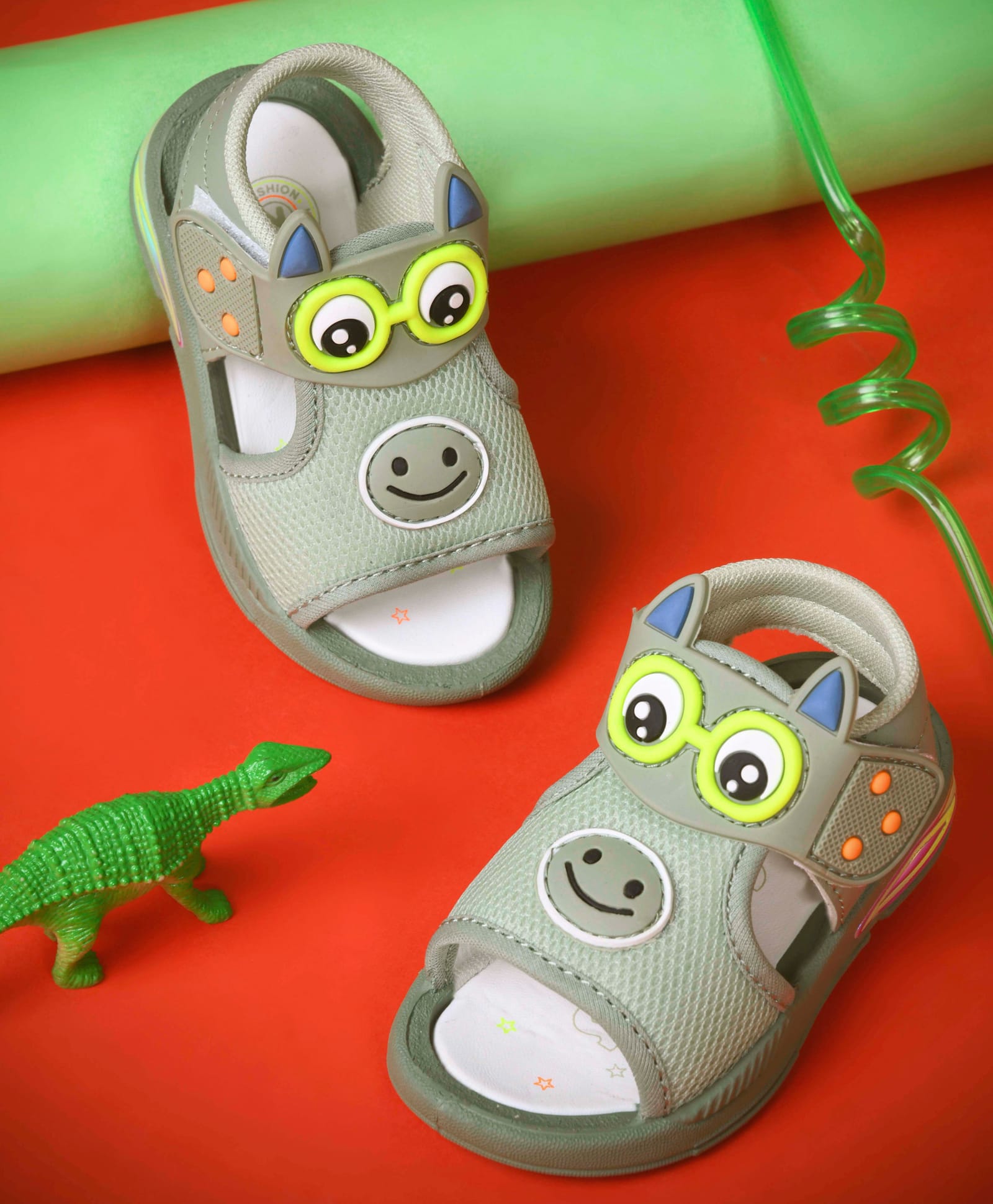 KATS Animal Face Designed Velcro Closure Sandals - Green-picture-49