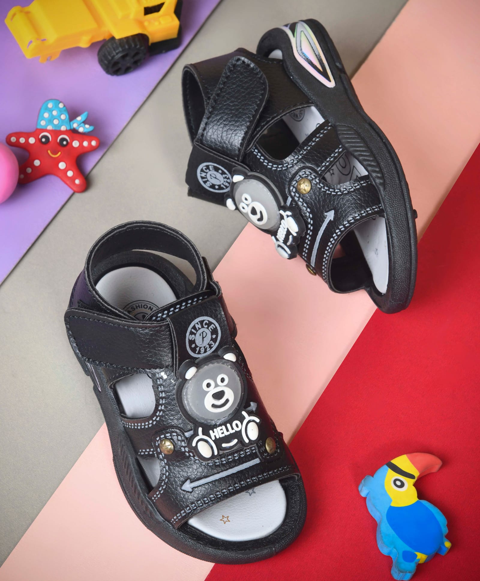KATS Bear Applique Detailed Velcro Closure Musical Sandals - Black-picture-26