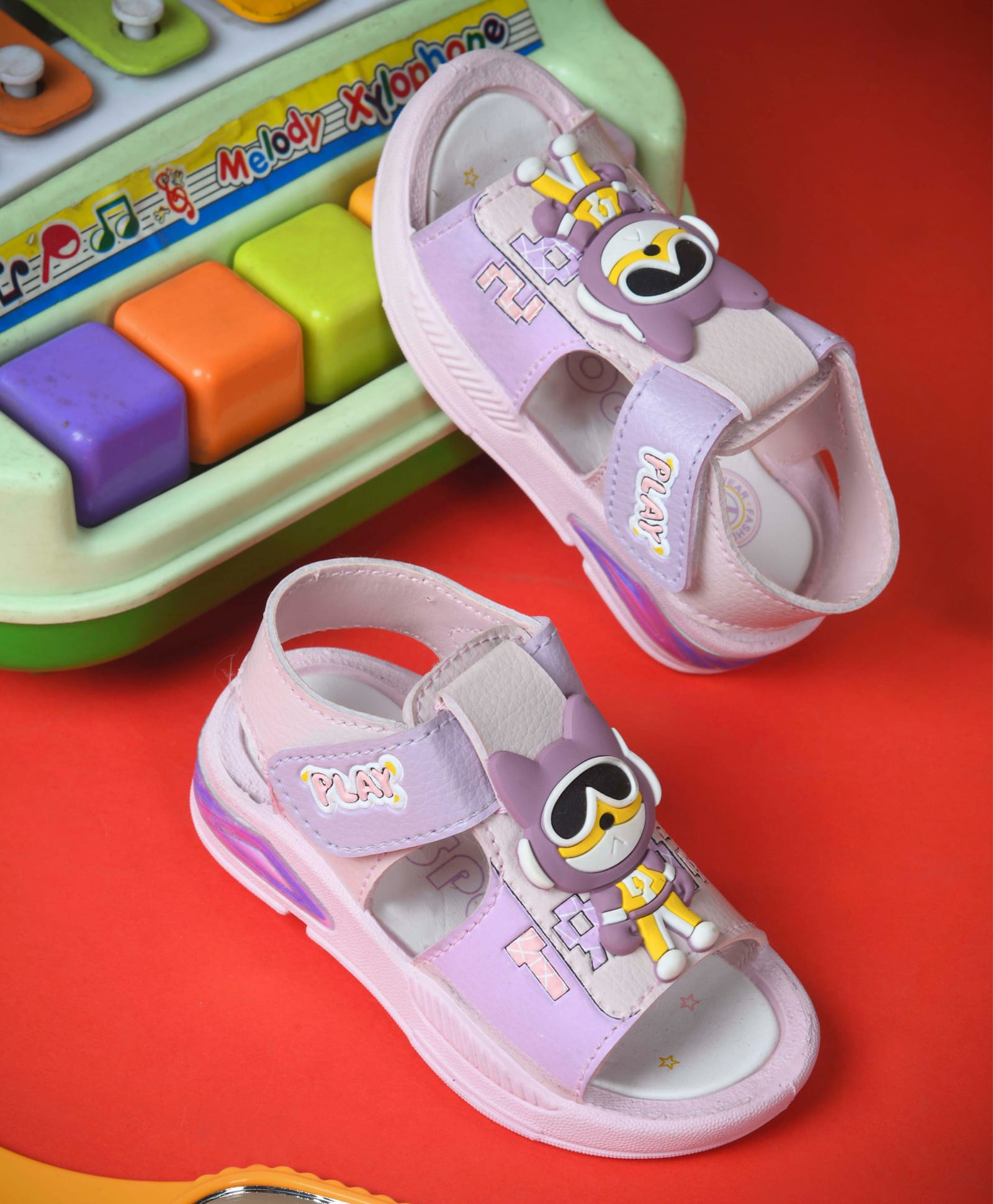 KATS Animal Applique Detailed Velcro Closure Musical Sandals - Peach & Lilac-picture-21