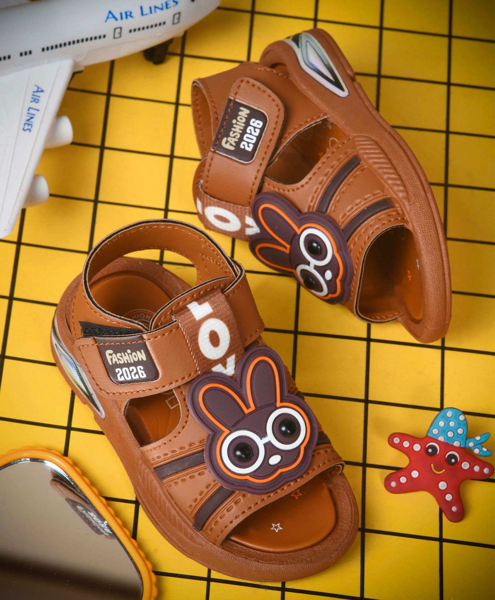 KATS Bunny Applique Detailed Velcro Closure Musical Sandals - Tan-picture-23