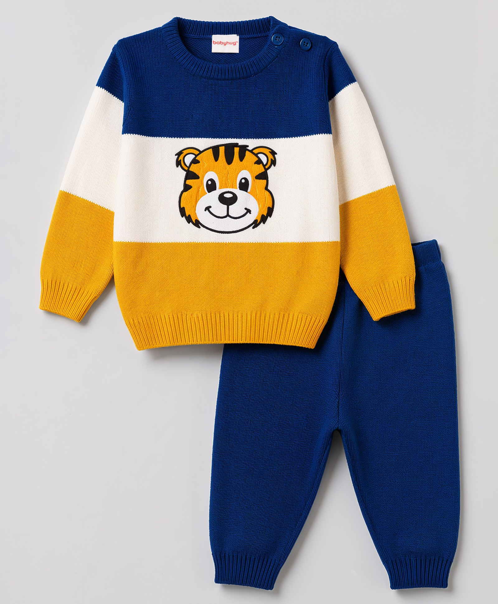 Babyhug Knit Full Sleeves Tiger Embroidered Sweater Set - Navy Blue-image-42