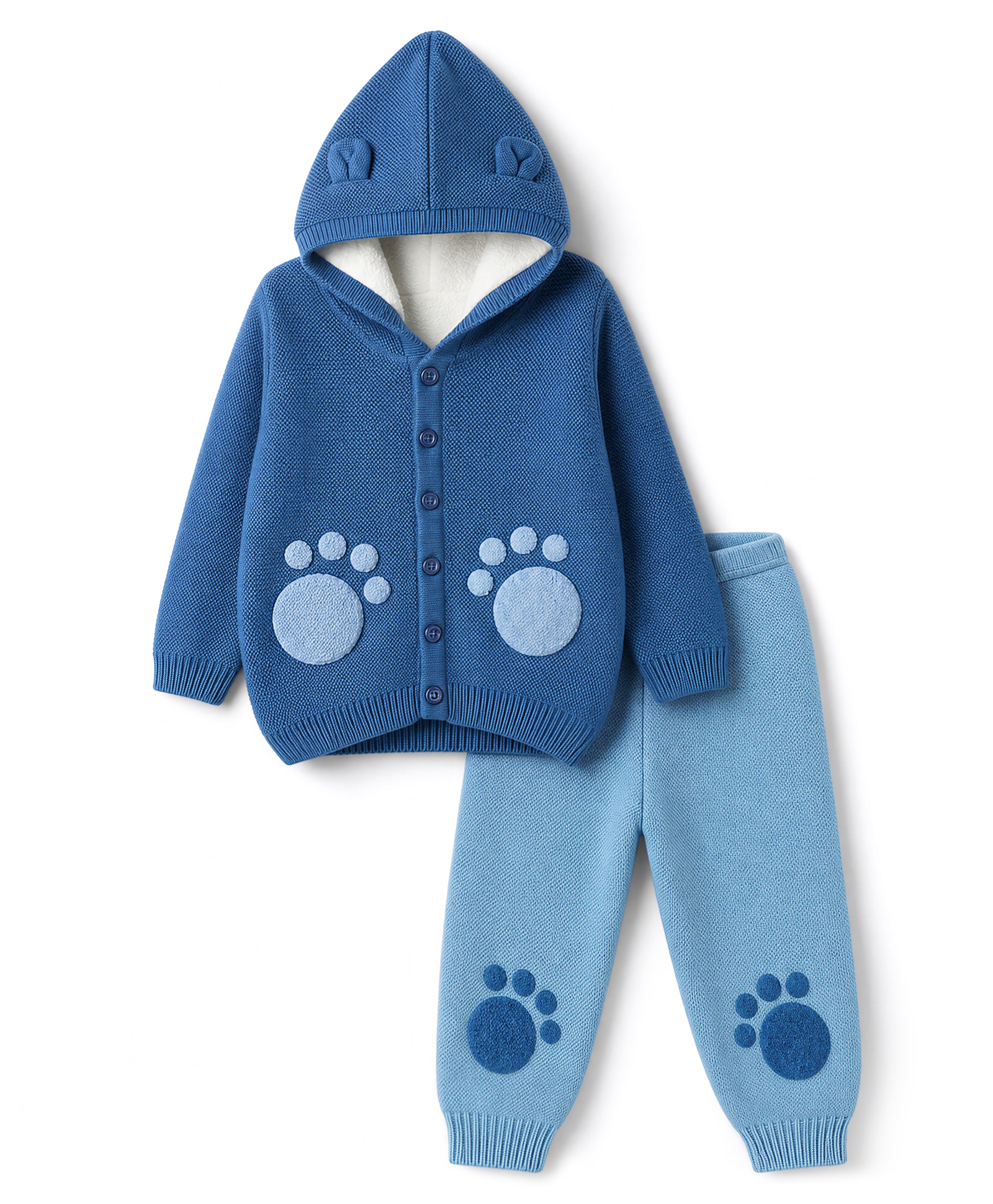 Babyhug Knit Full Sleeves Hooded Sweater Set With Paw Patch - Blue-picture-25