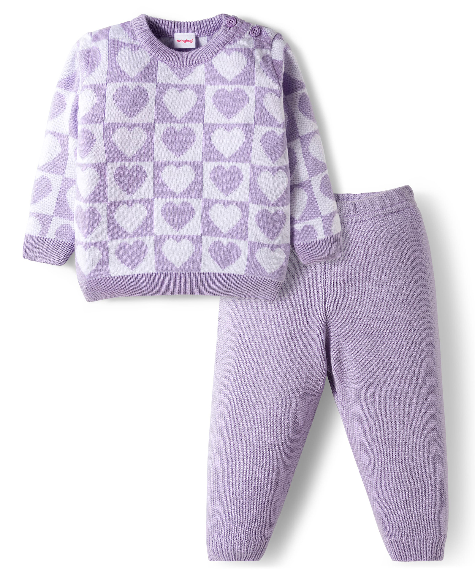 Babyhug Knit Full Sleeves Sweater Set with Heart Design -Lavender-image-11