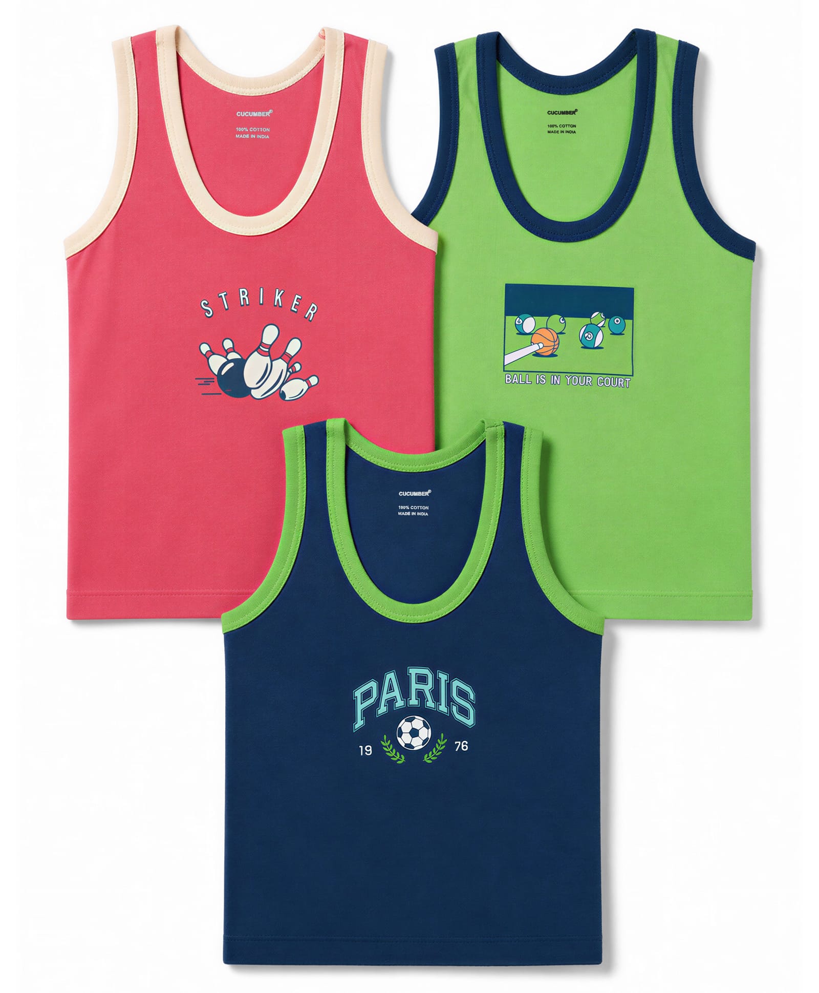 CUCUMBER Sinker Knit Sleeveless Printed Vests Pack of 3 - Multicolor-image-40