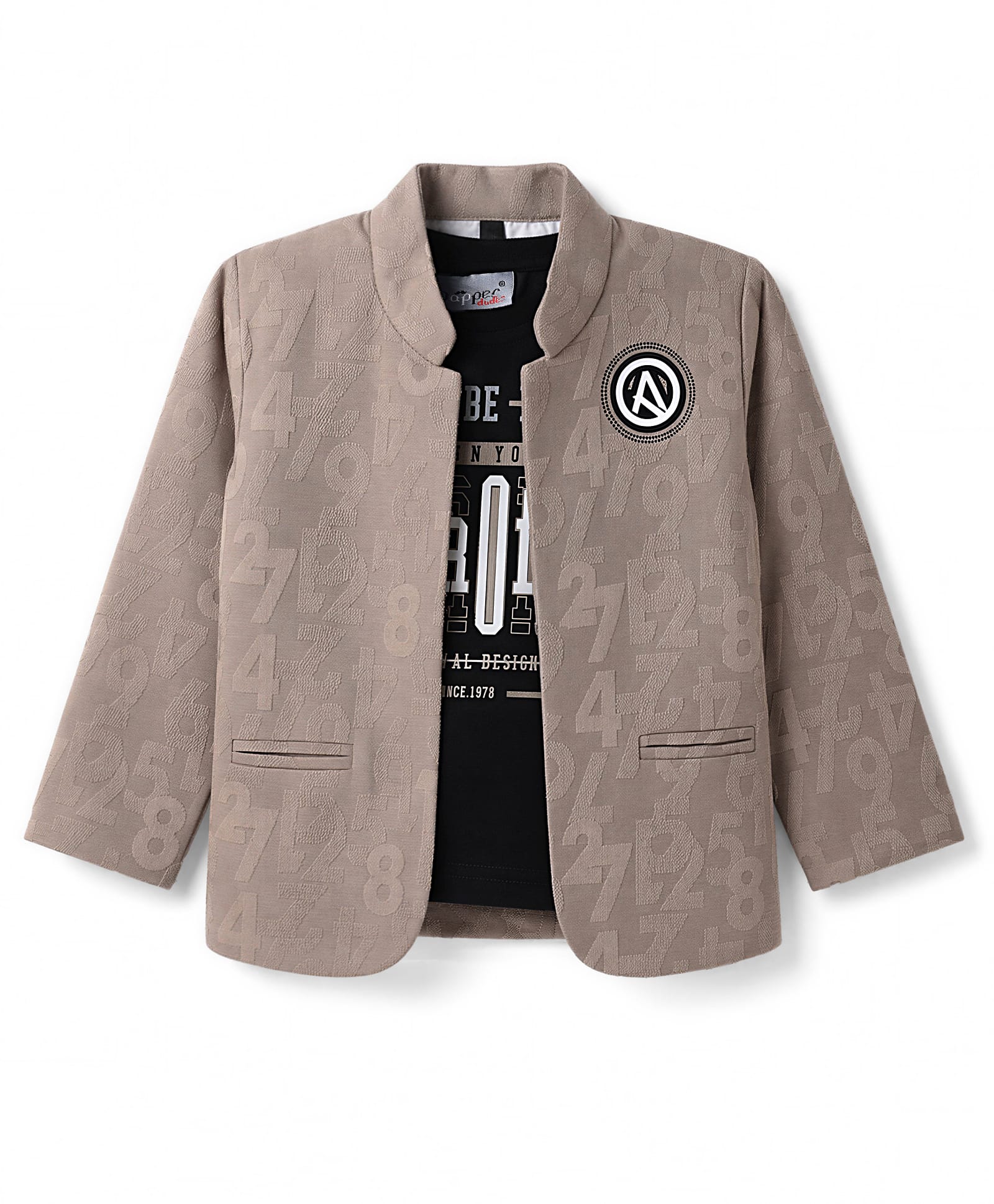 Dapper Dudes Woven Full Sleeves Numbers Printed Blazer With Typographic Tee - Olive Green-picture-12