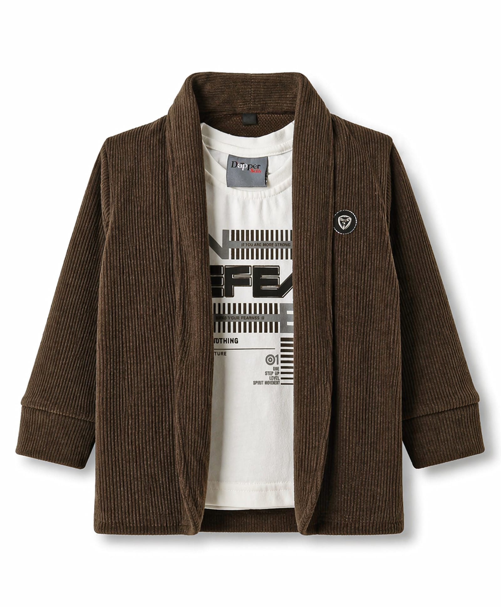 Dapper Dudes Woven Full Sleeves Corduroy Blazer With Typographic Tee - Olive Green-picture-14
