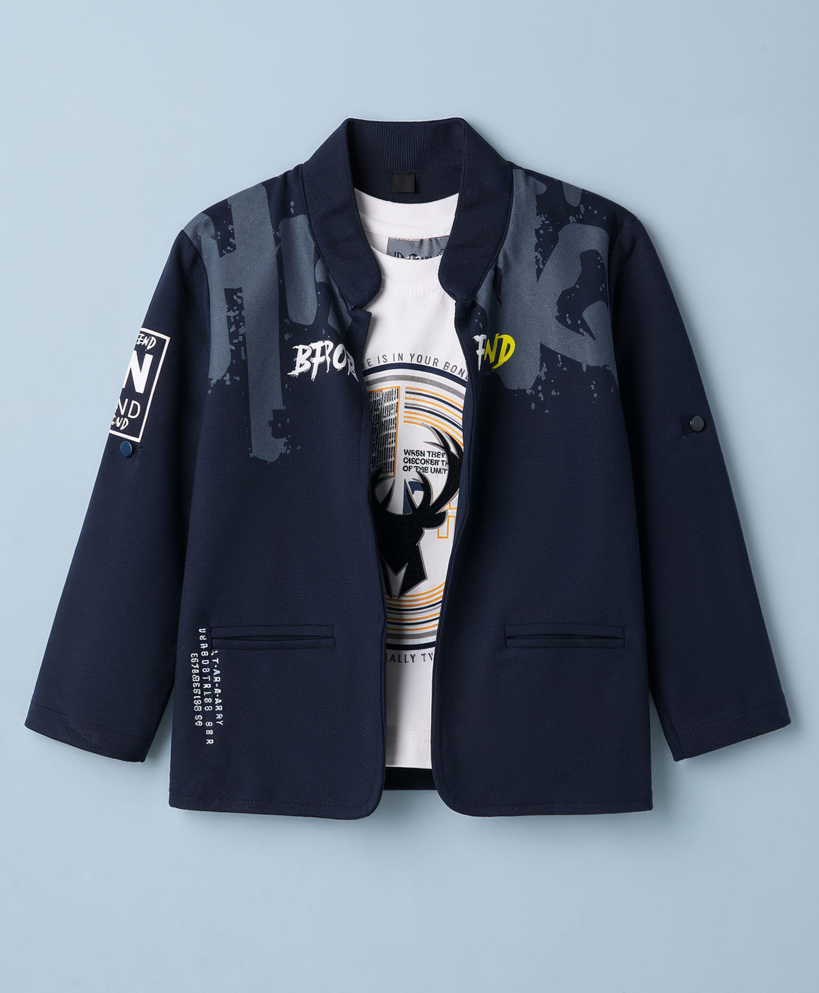 Dapper Dudes Woven Full Sleeves Text Printed Jacket With Typographic Tee - Navy Blue-image-35