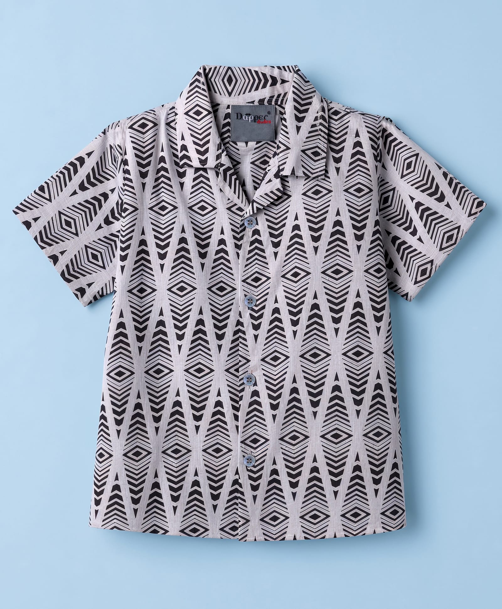 Dapper Dudes Cotton Woven Printed Shirt Half Sleeves Collar Grey 4-5 Years-image-28