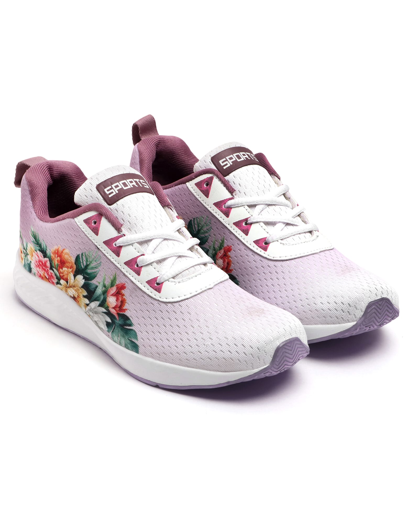 TOMSY CHOICE Mesh Detailed Floral Printed Ombre Lace Up Shoes - Purple-picture-17