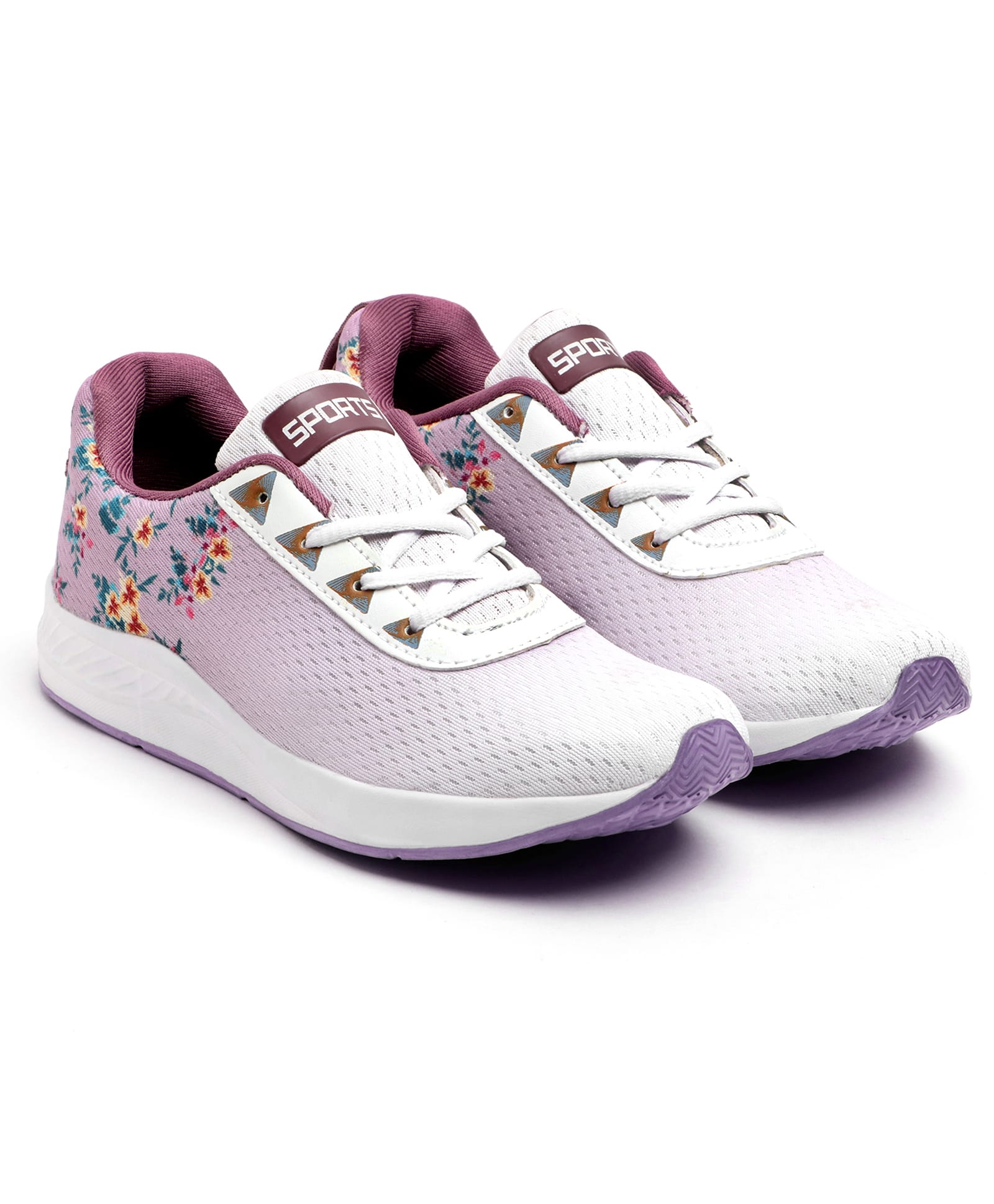 TOMSY CHOICE Mesh Detailed Floral Printed Ombre Lace Up Shoes - Purple-picture-10