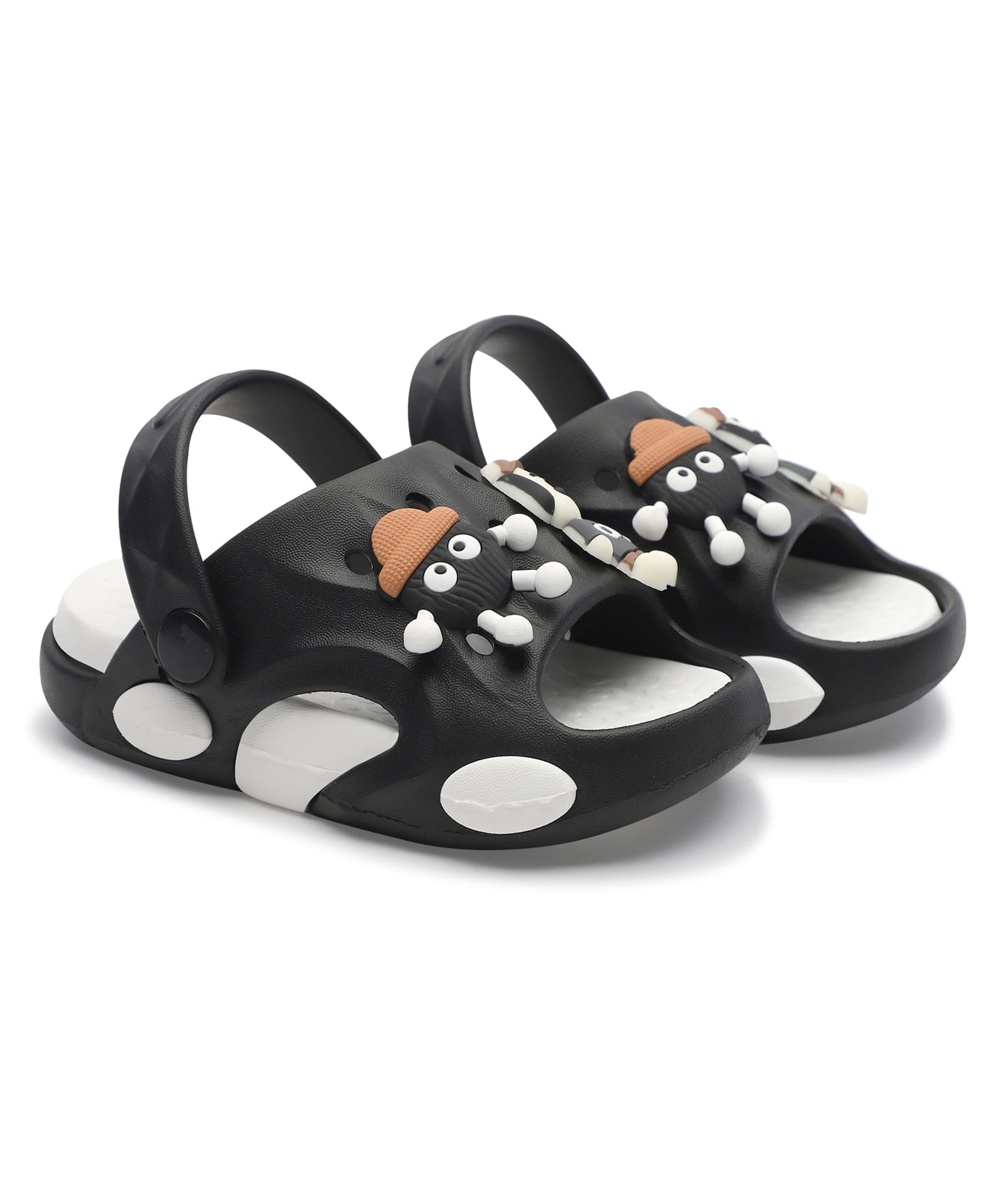 TOMSY CHOICE Cartoon Applique Detailed Perforated Slingback Sandals - Black-picture-21