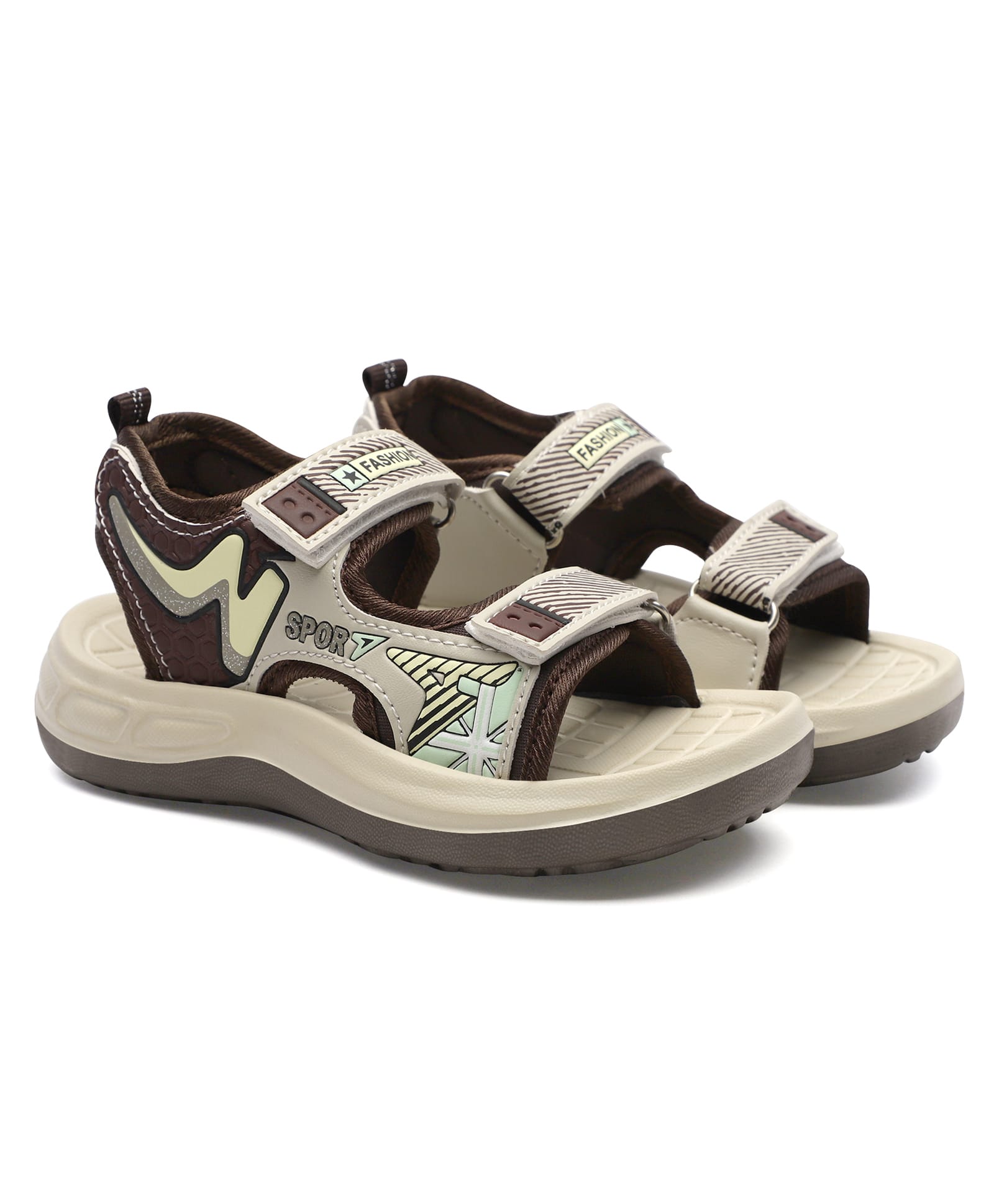 TOMSY CHOICE Colour Blocked Velcro Closure Sandals - Brown-image-16