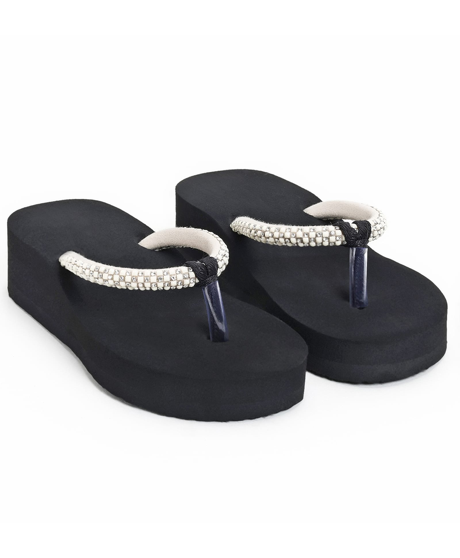 TOMSY CHOICE Stones Embellished Flip Flops - Beige & Black-picture-20