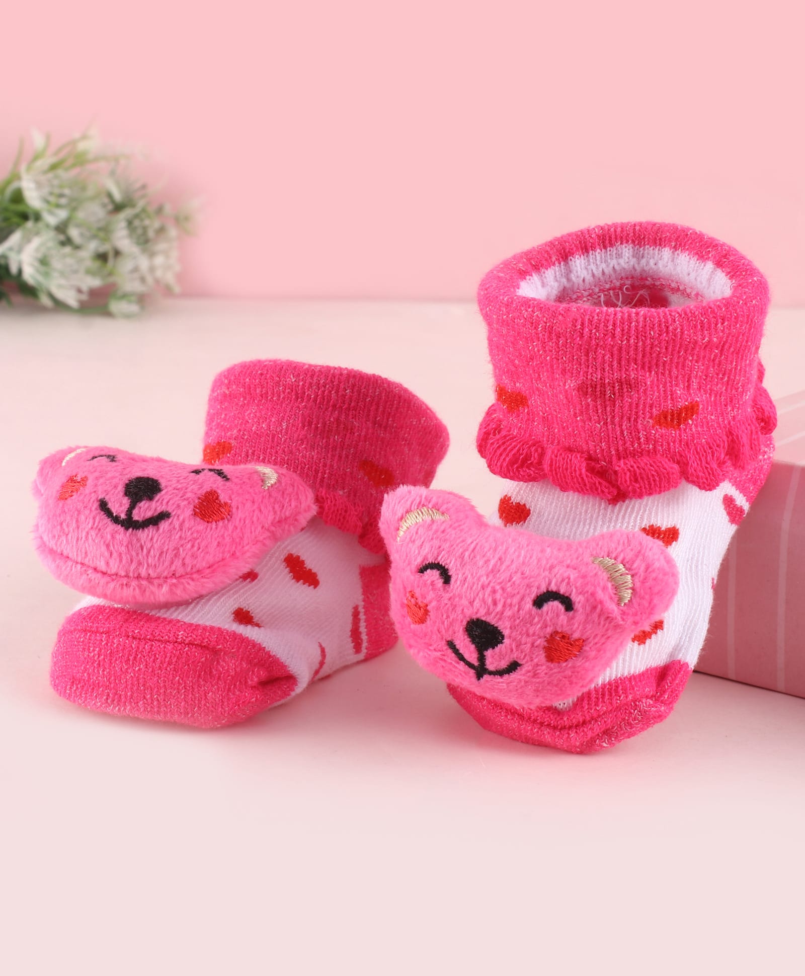 Cute Walk by Babyhug Fabric Socks Shoes With Large Teddy Applique - Pink-picture-18