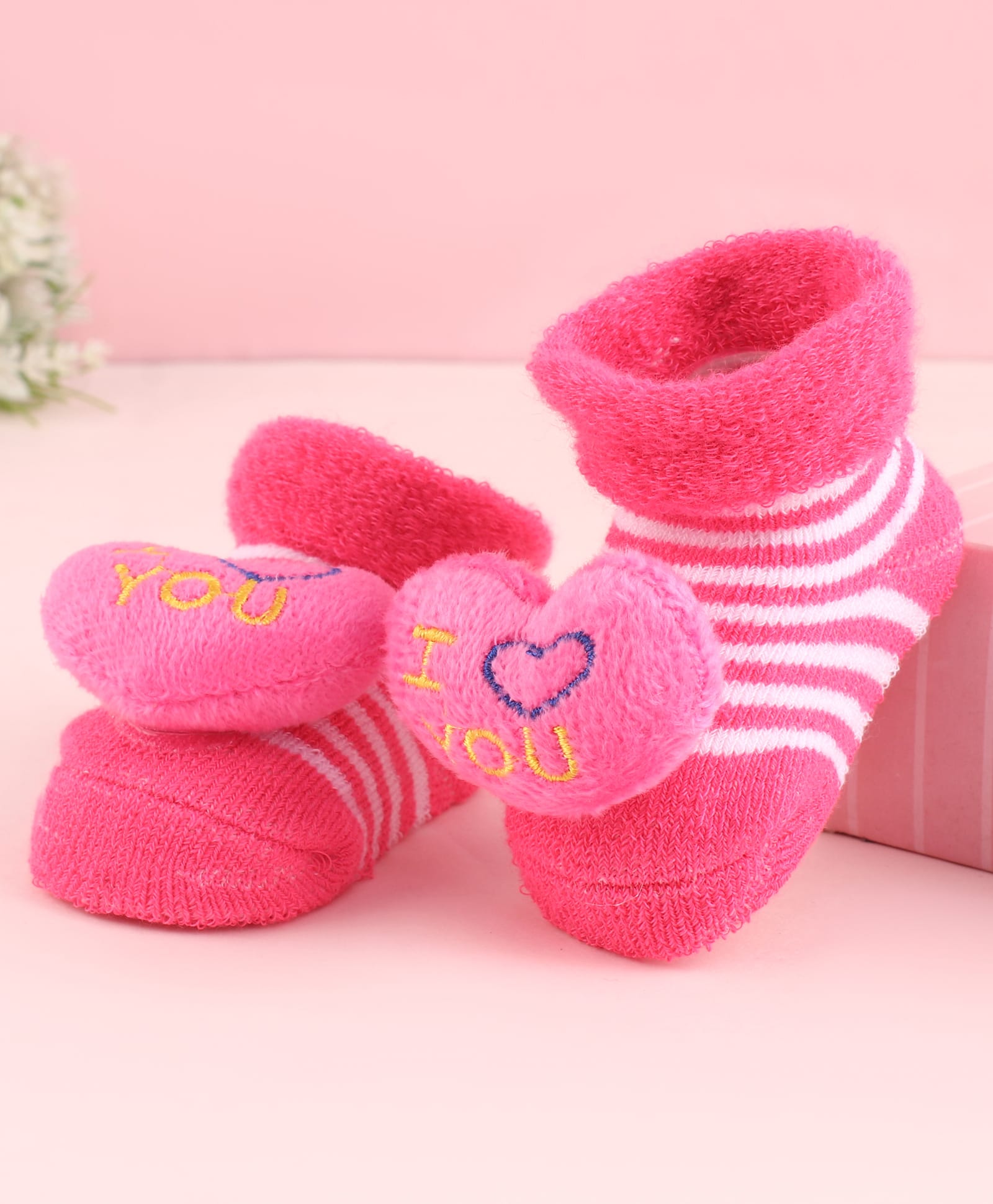 Cute Walk by Babyhug Fabric Socks Shoes With Large Heart Applique - Pink-picture-12