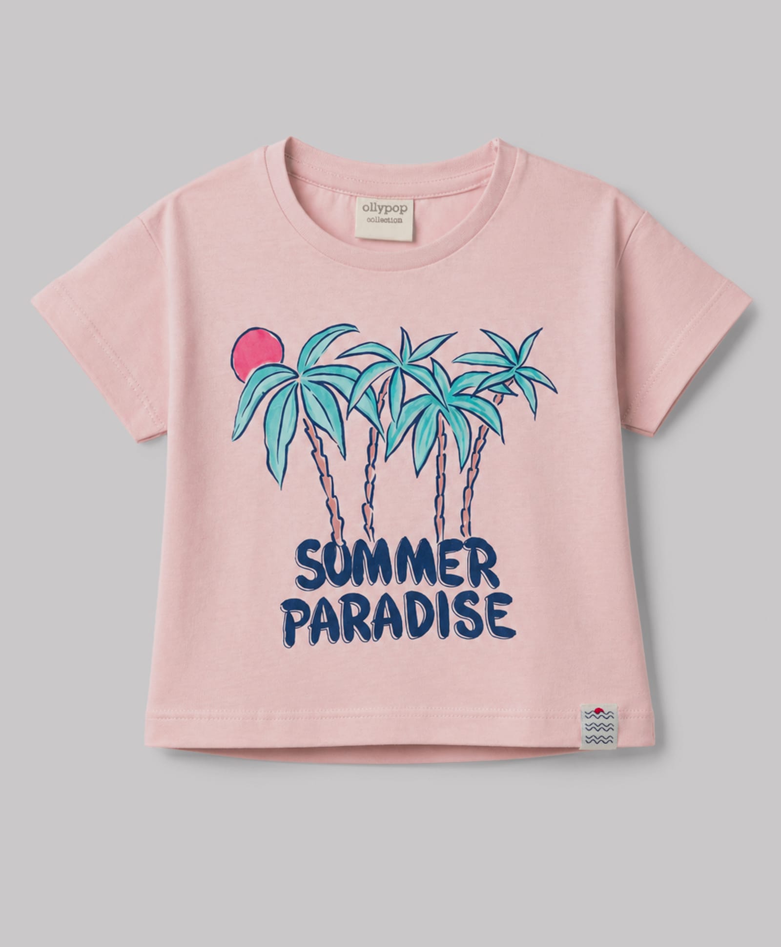 Ollypop Sinker Knit Half Sleeves Oversized Top With Tropical & Text Print - Pink-picture-29
